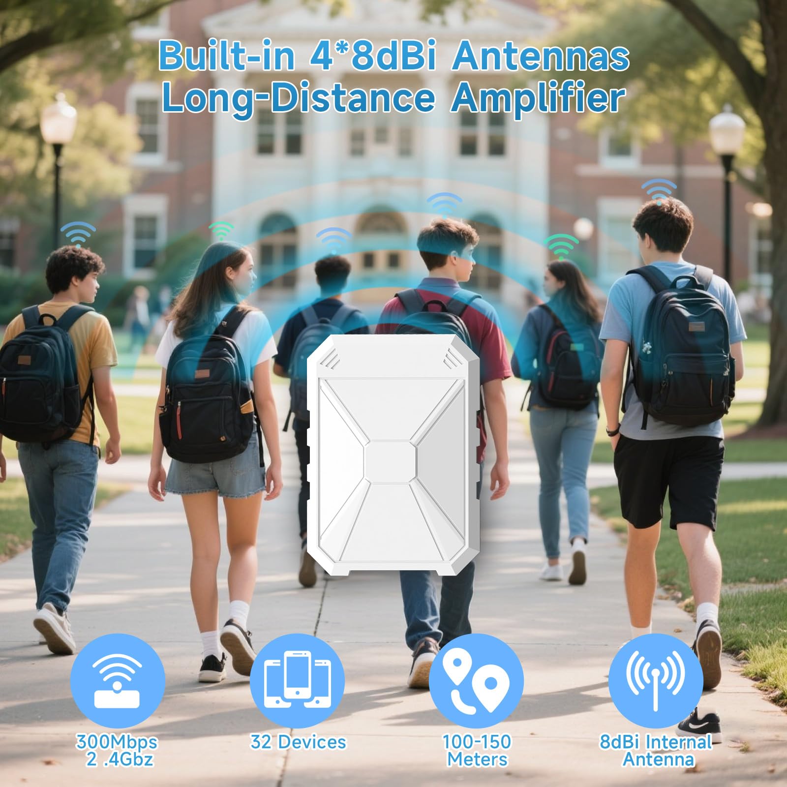 N300 Potente Ripetitore WiFi Esterno, wifi Extender Esterno, Amplificatore WiFi Con 4 antenne integrate, Resistente Alle Intemperie IP67, WPA/WPA2, Passivo PoE, Porta Ethernet, Per Giardino e Patio