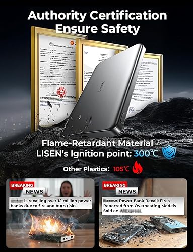 Miniatura 8 de LISEN Cargador portátil MagSafe ultra delgado de 0.5 pulgadas, tarjeta inalámbrica de 10000 mAh, batería MagSafe, accesorios para iPhone 17 Air,