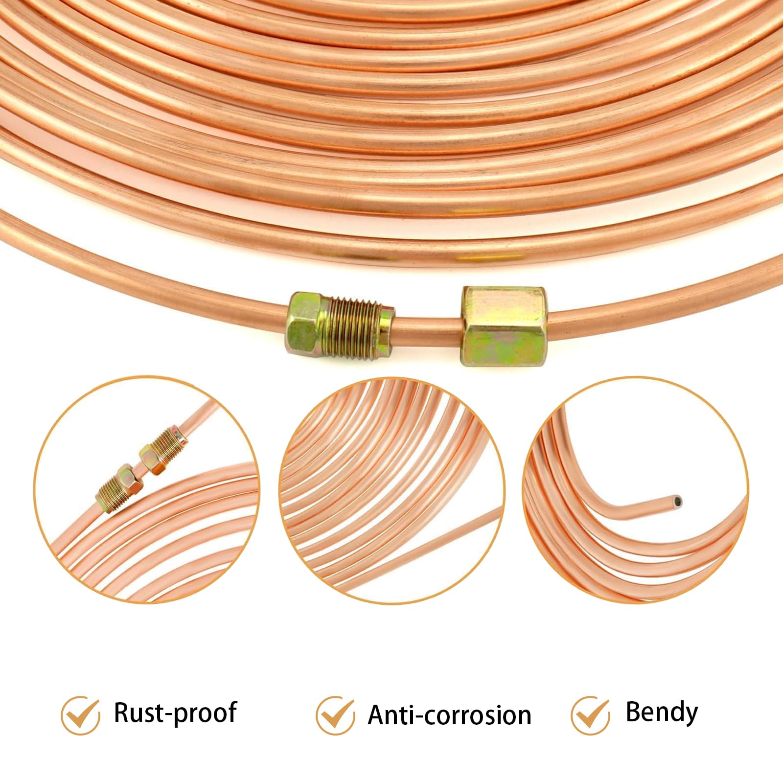 32.8 Ft Brake Pipe Copper-plated Steel Pipe 3/16 Inch Car Replacement