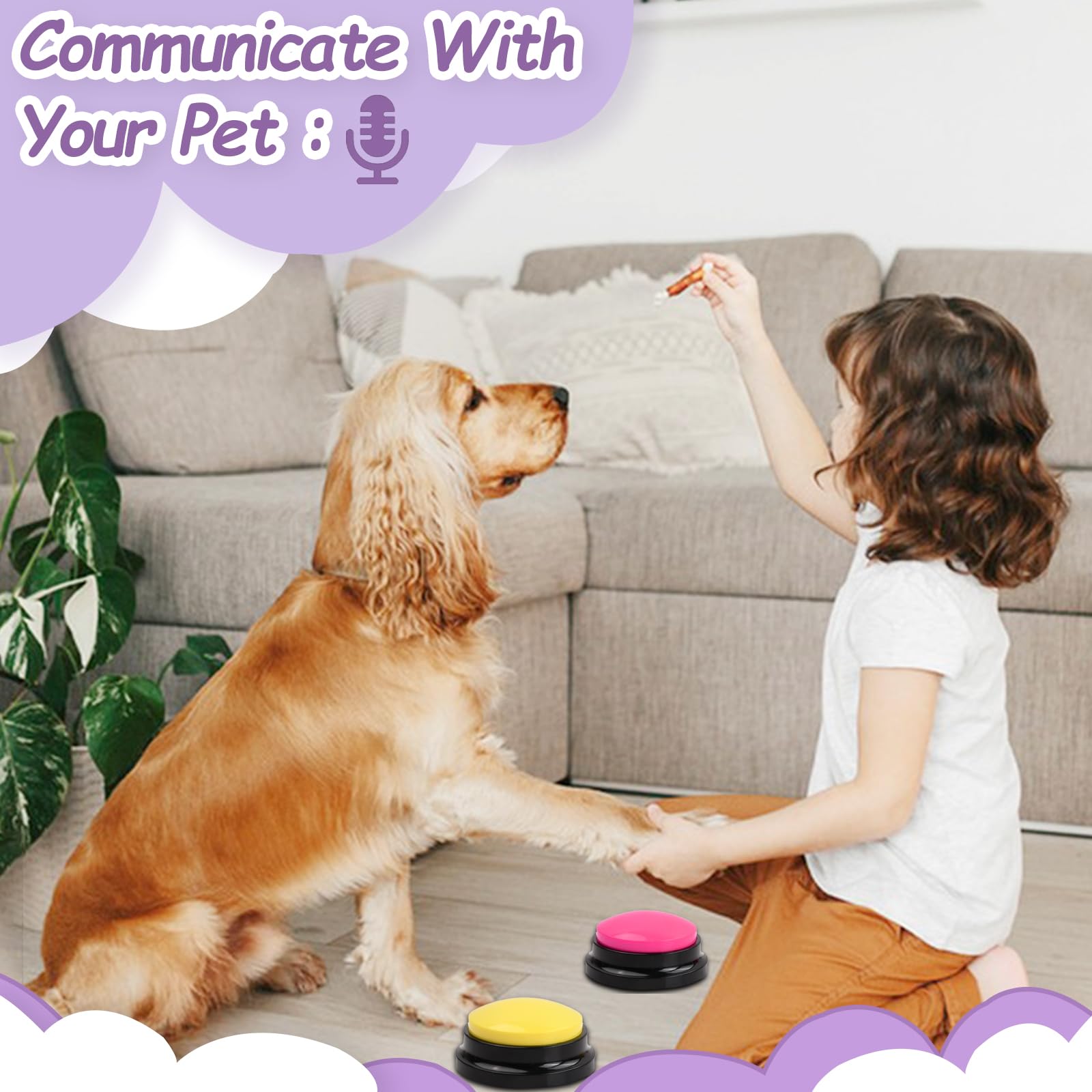 5 Pièces Chien Entraînement Boutons, Animaux Compagnie Communication Boutons, Enregistrable Boutons de Réponse Parlant, Dressage Buzzer pour Chien Chiots et Chat