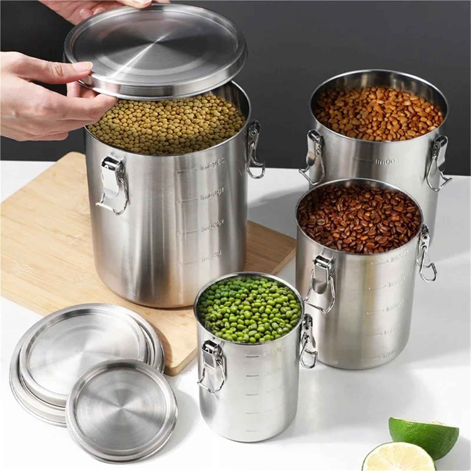 KaffeebohnenbehäLter Aus Edelstahl Körner hermetische Behälter Edelstahl Dichtung versiegelt Container Kaffeebohnen Lagerung luftdicht FüR Kaffeebohnen, Kaffeepulver(1600ml)
