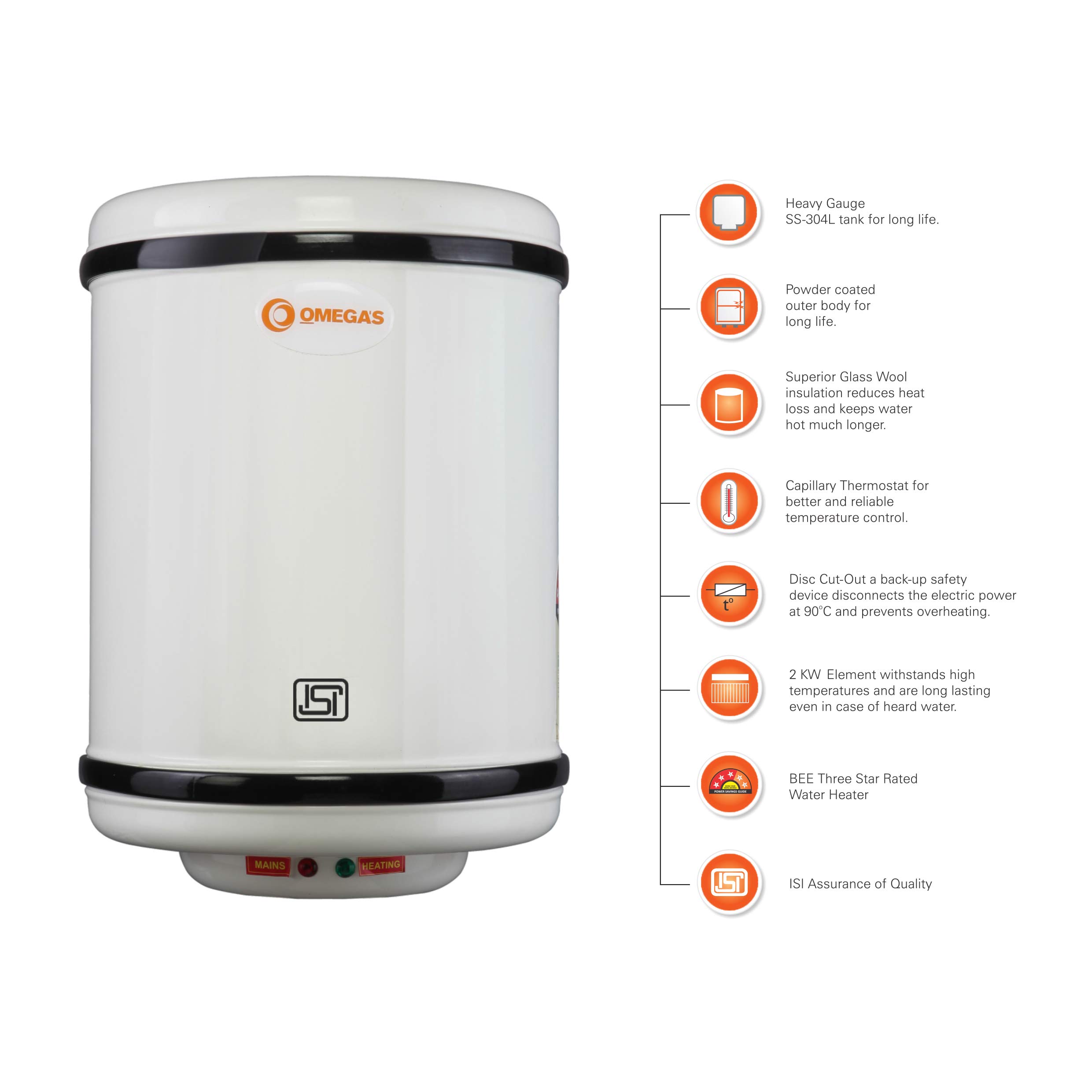 Buy Omega 15 L Storage Water Geyser(White, Magma) Online at Low Prices in  India - Amazon.in