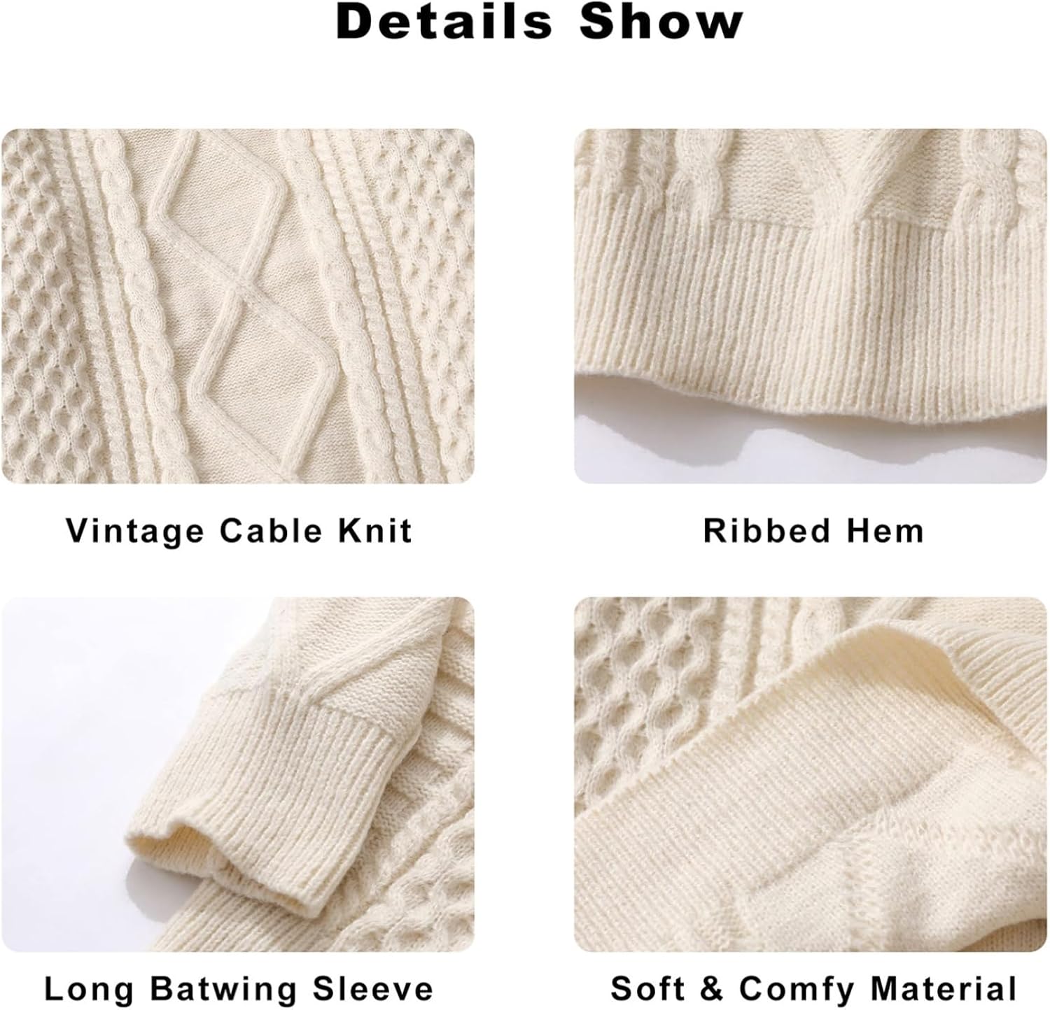 Vamtac Cable Knit Sweater Women Solid Oversized Pullover Sweaters Casual Vintage Crewneck Woven Tops - Image 5