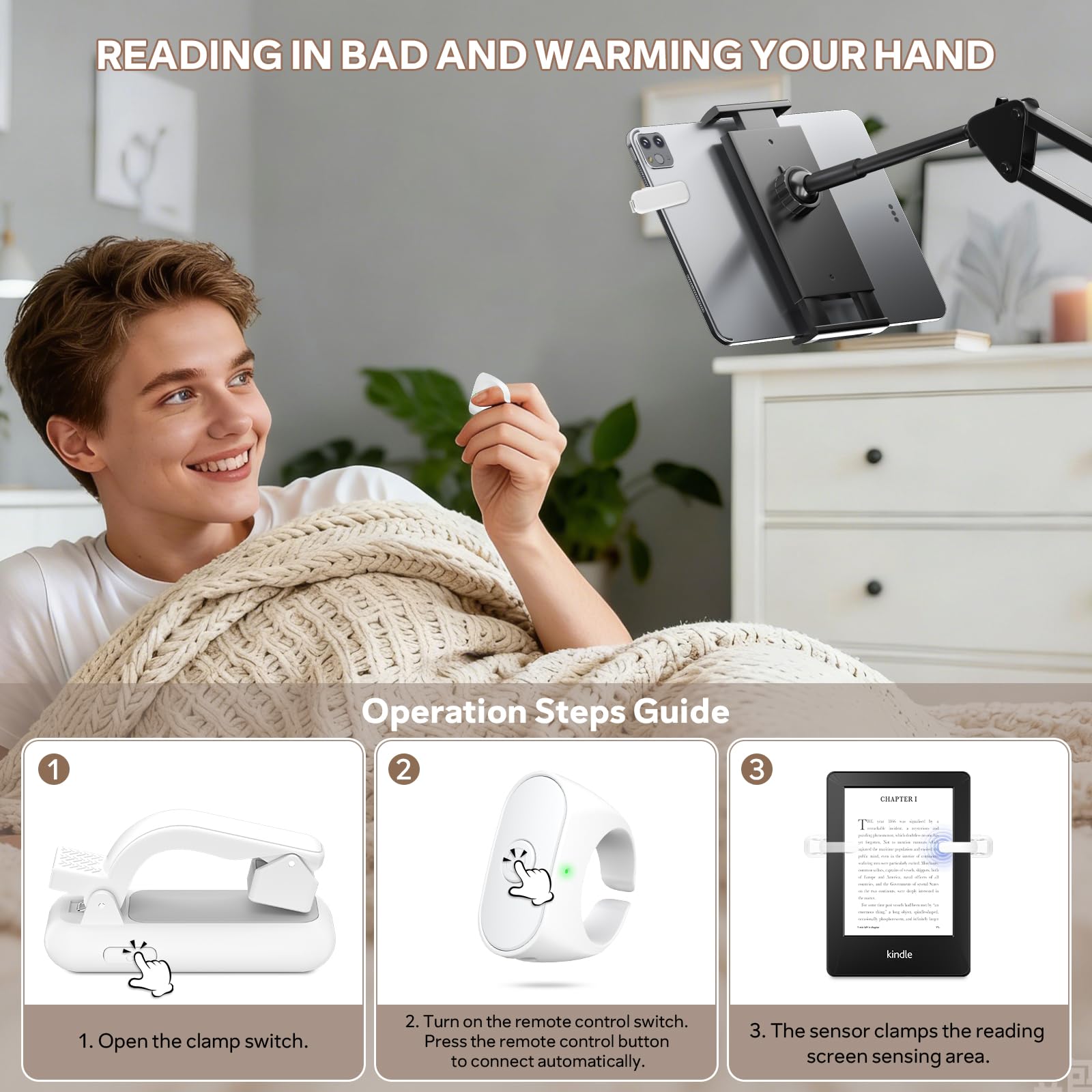 Anello per girare pagine con telecomando per Kindle Paperwhite, Oasis, Scribe, Kobo, eReader, telecomando per fotocamera, progettato per cover spessa, clicker per iPad e tablet, lettura romanzi
