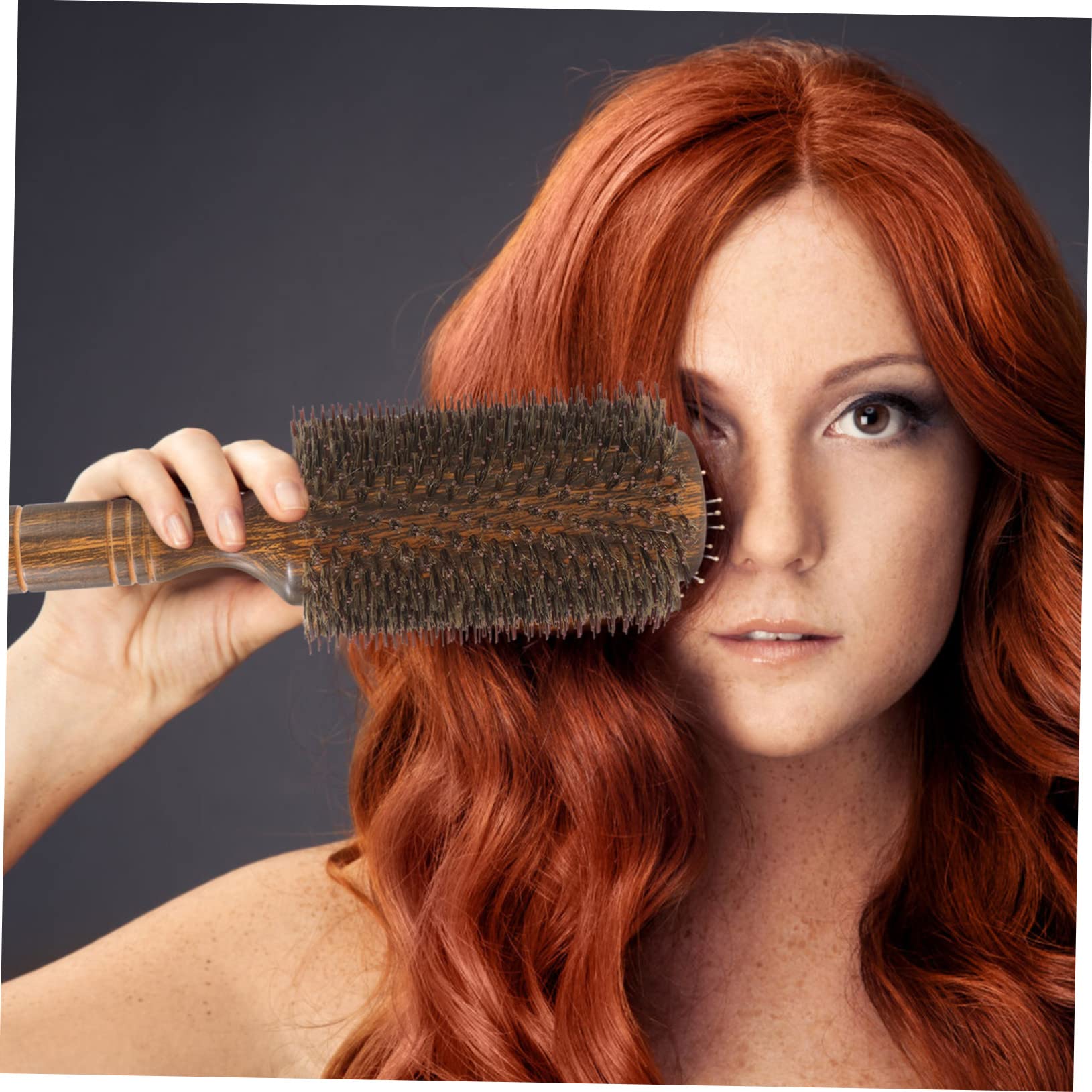 Cepillo Redondo Enrollable Grande de Madera y Nylon para Peinar | Color Coffee, para Mujeres y Niñas, Ayuda a Desenredar Enredos y Mejora la Textura del Cabello