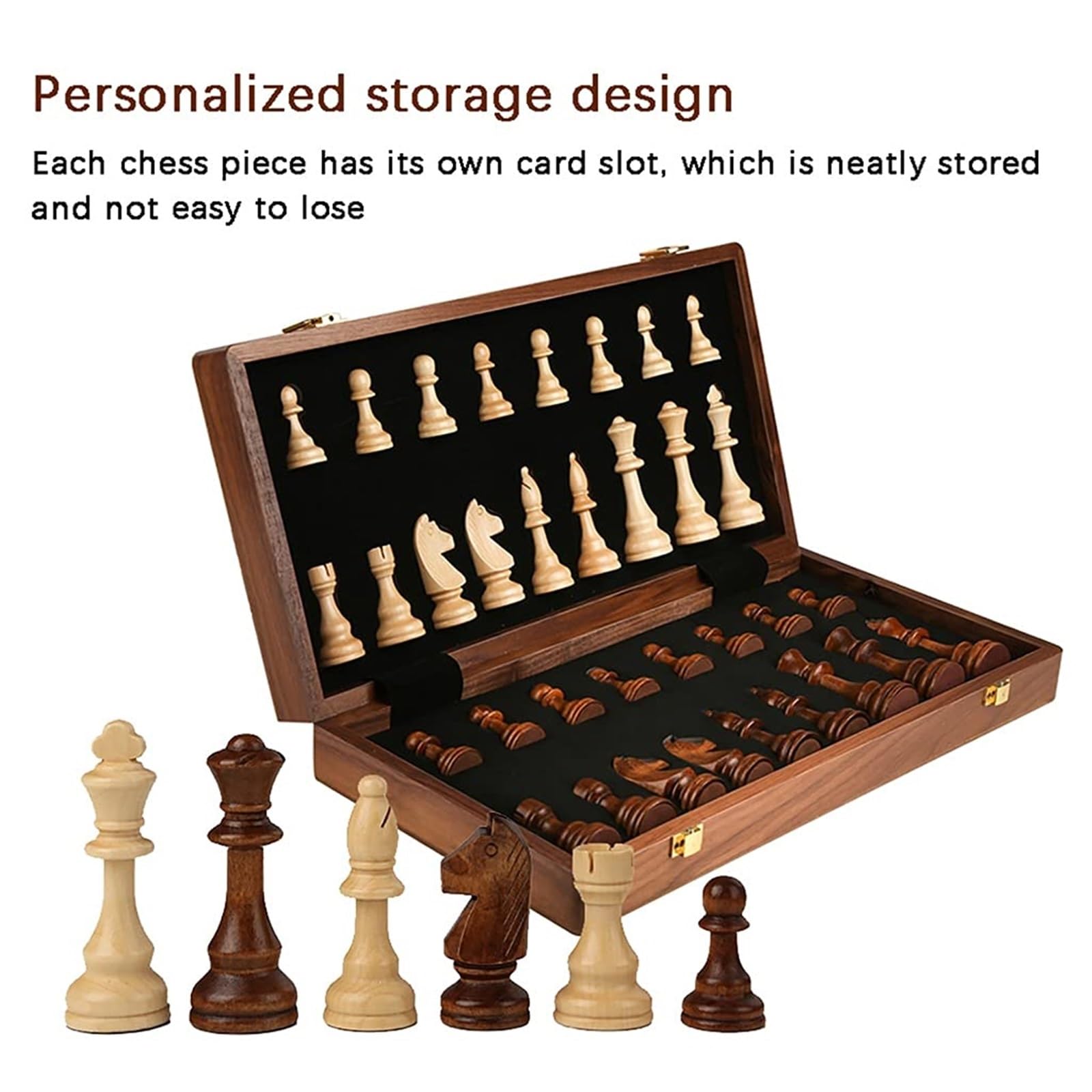 Scacchi Set di scacchi pieghevole in legno da 15" con contenitore, scacchiera portatile da torneo for adulti, regalo da viaggio