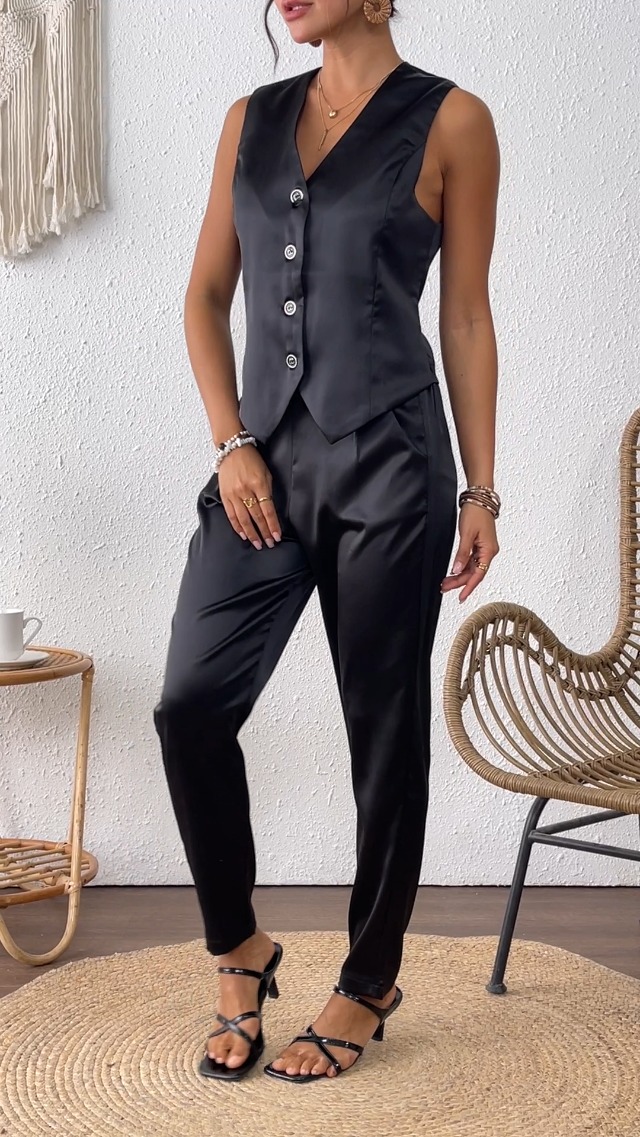 Amazon.com: Women's 2 Piece Outfits Satin Suit Vest