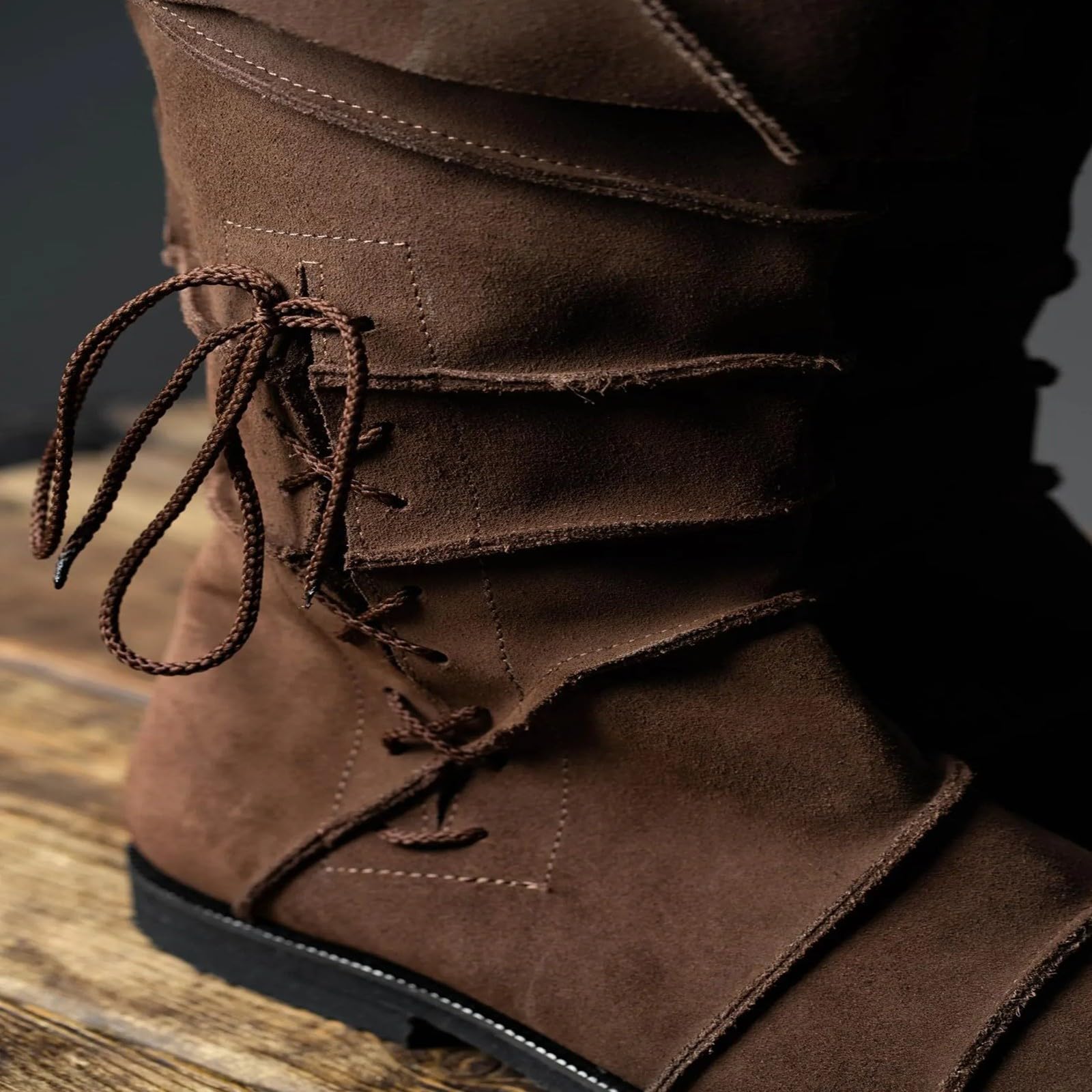 Generisch Botas de vaquero para hombre – tacón bajo atadas medias botas caballero, clásicas botas renacentistas medievales piratas para fiestas y cosplay