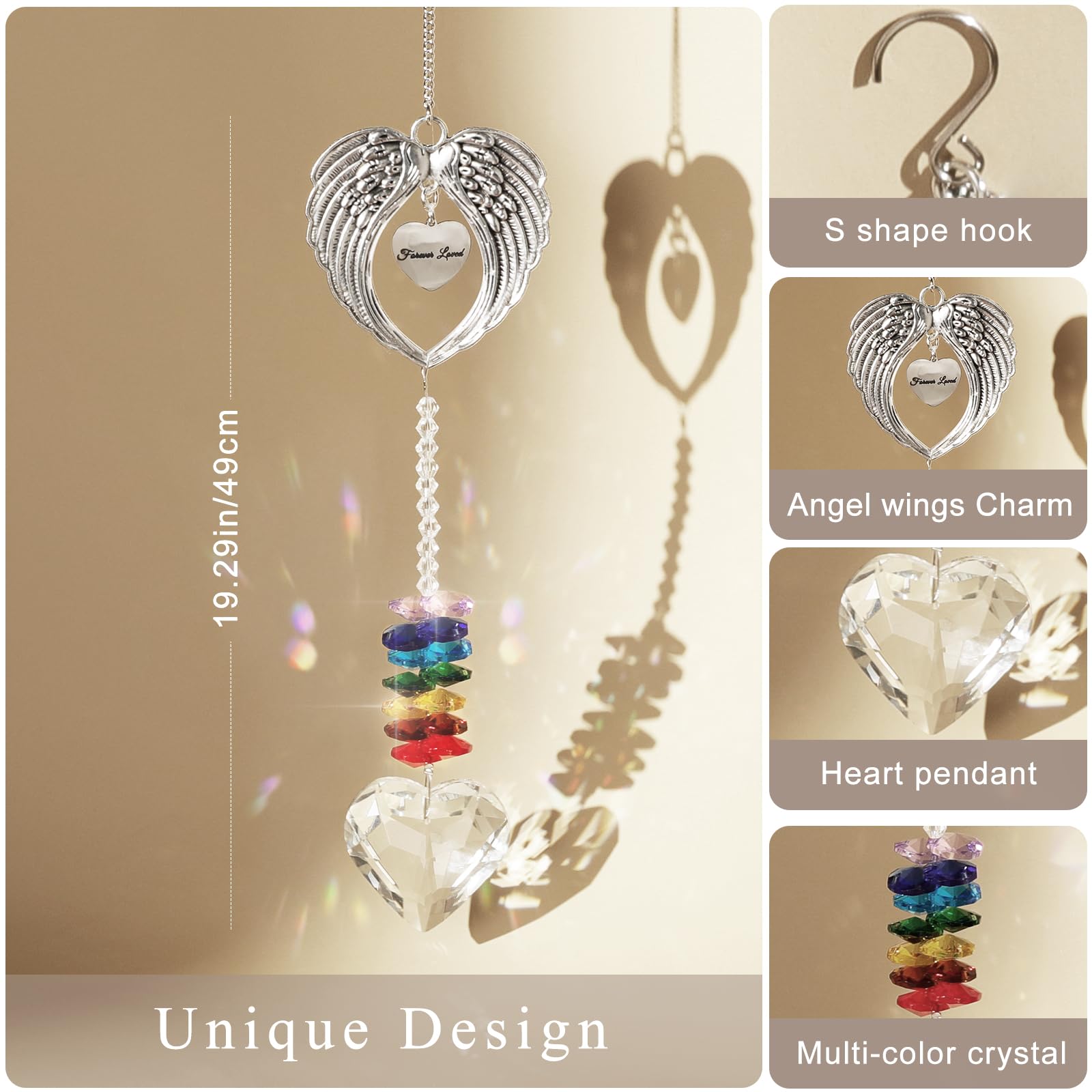Emibele Sympathy Gifts for Loss of Loved One Angel Wings Memorial Suncatcher - Image 3