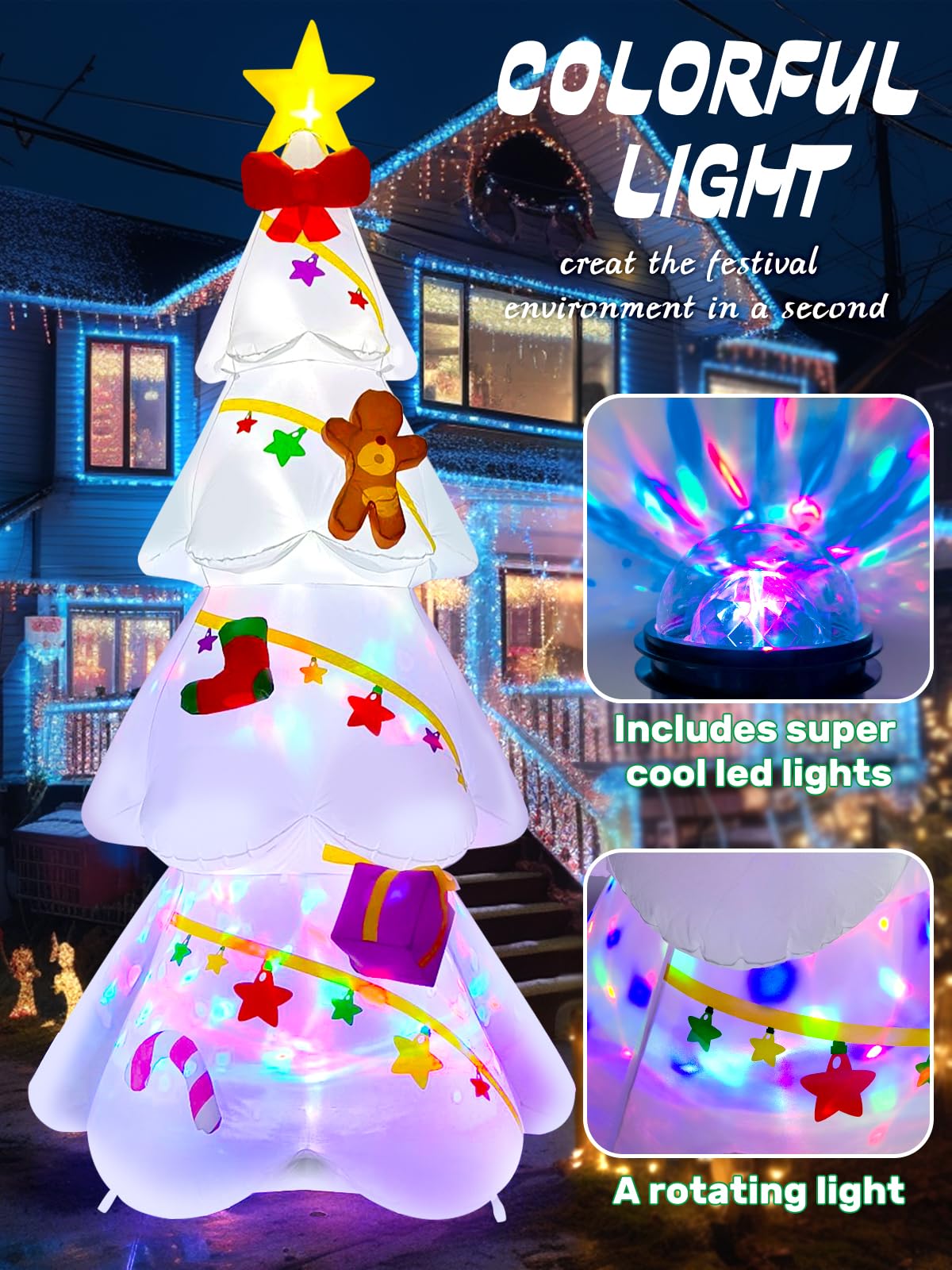 EBANKU 9FT White Inflatable Christmas Tree with Gift Box Outdoor Indoor Decoration for Home Family Yard Lawn - Image 2