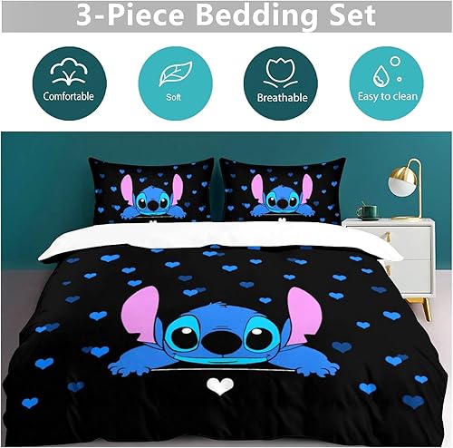 Miniatura 5 de Juego de ropa de cama de anime de 3 piezas, 1 funda de edredón y 2 fundas de almohada, juego de cama suave de dibujos animados, regalos para niños,