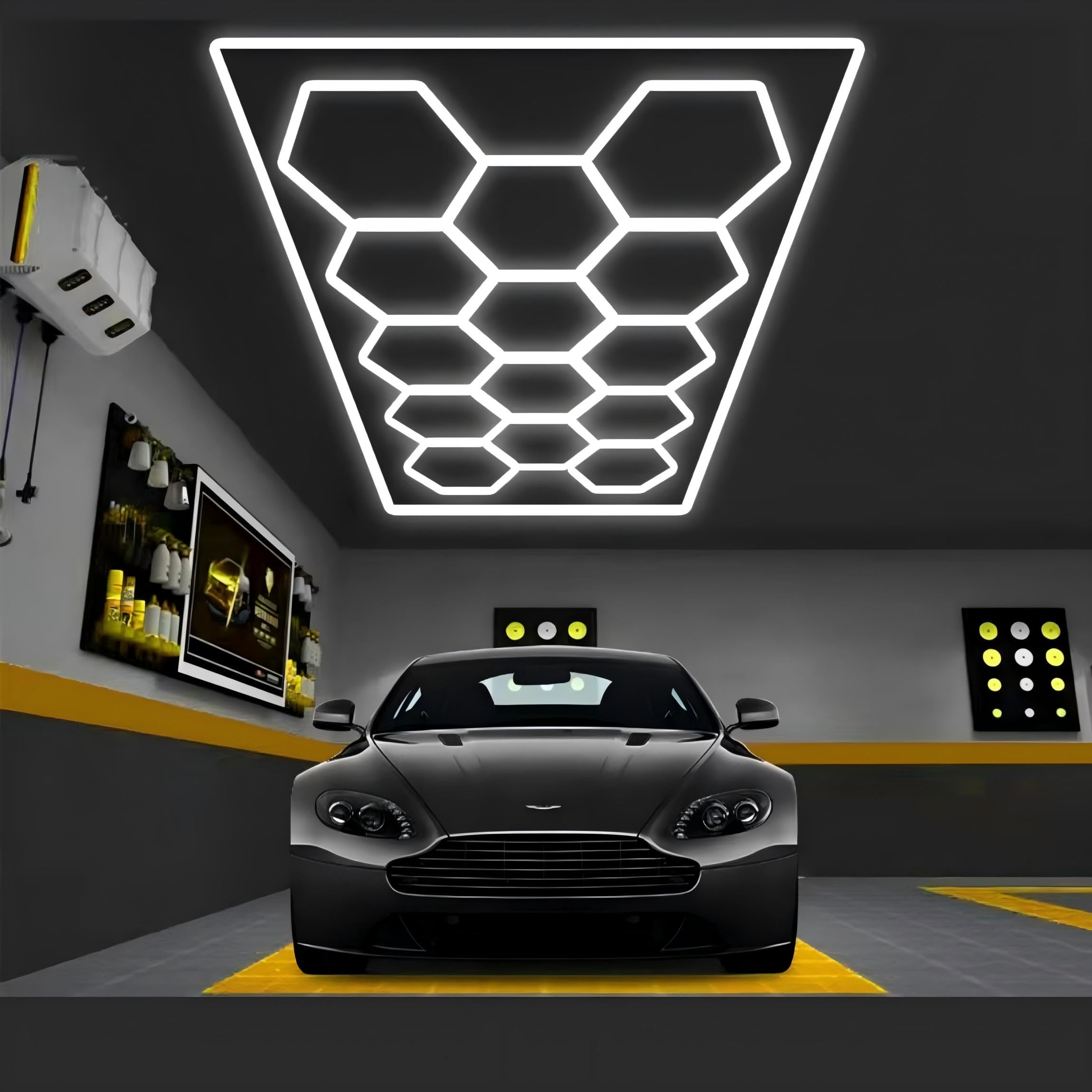 Luce LED Esagonale, 14-HEX 672W 6500K Luce Bianca Diurna, Lampada da Soffitto Inseribile Collegabile per Garage, Officina, Cantina, Palestra, Magazzino (14 fori)