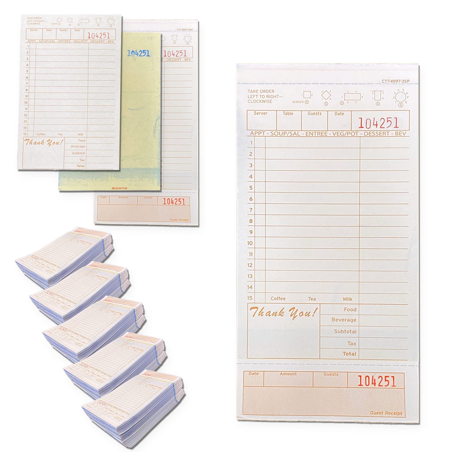 Buy 3 Part Guest Check Pads Tan & White Carbonless Guest Check Pad for