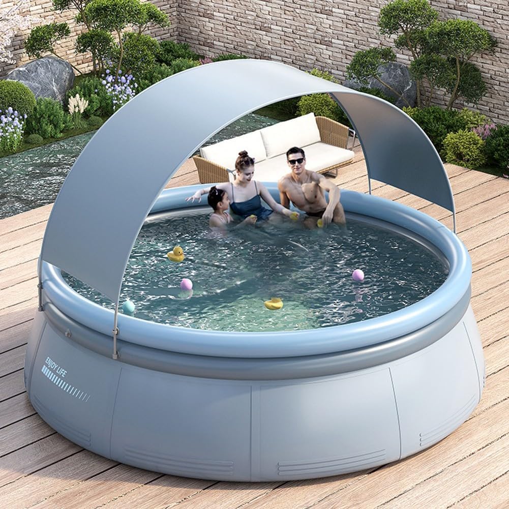 Piscina Redonda Inflable con Toldo Extraíble, Piscina Plegable con Bomba de Aire Automática, para Jardín y Exterior (300cm)