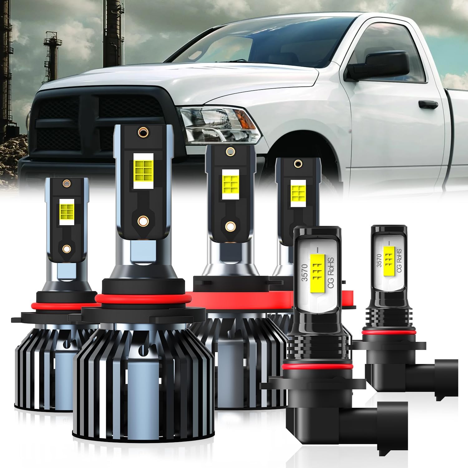 Fit For Dodge Ram 1500 2500 3500 Without Projector 2013-2018 Light Bulbs, 9005 High Beam + H11 Low Beam + 9145 Fog Light Bulb, 6-Pack