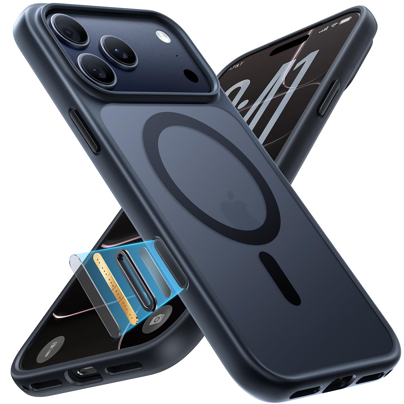 TORRAS Stronger Magnetic & Shockproof for iPhone 17 Pro Max Case, Fit for MagSafe, Military Grade Drop Protection, Camera Control, DIY Button, Slim for iPhone 17 Pro Max Case Translucent Matte Black