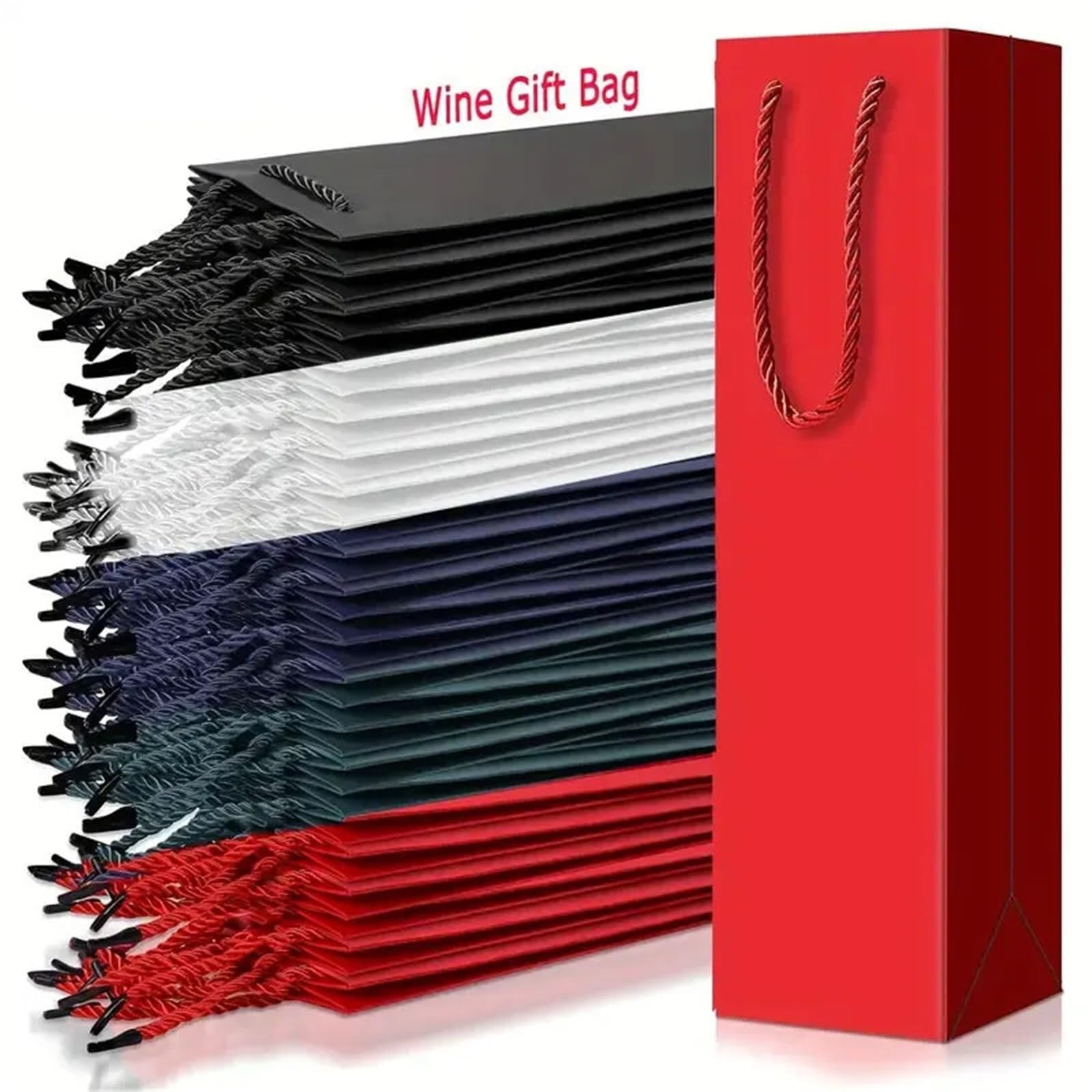 10/20 bolsas de regalo de vino con cordón con asas, a prueba de fugas, papel kraft, reutilizables, aptas para viajes, Navidad (negro, 20 unidades)