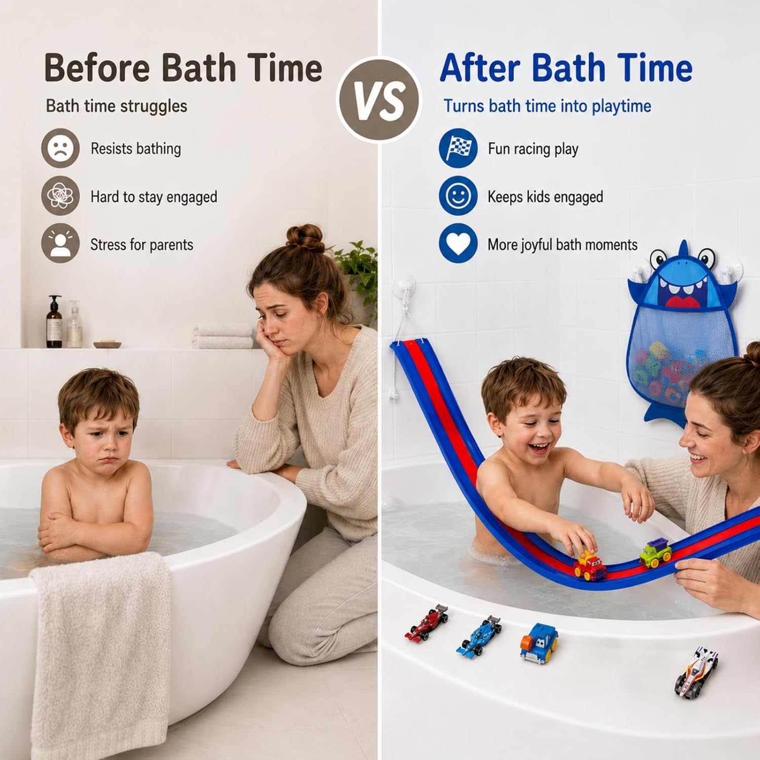 CPC-Certified Race Car Bath Toys, 14-Piece 59-Inch Flexible 3-Lane Track image 5