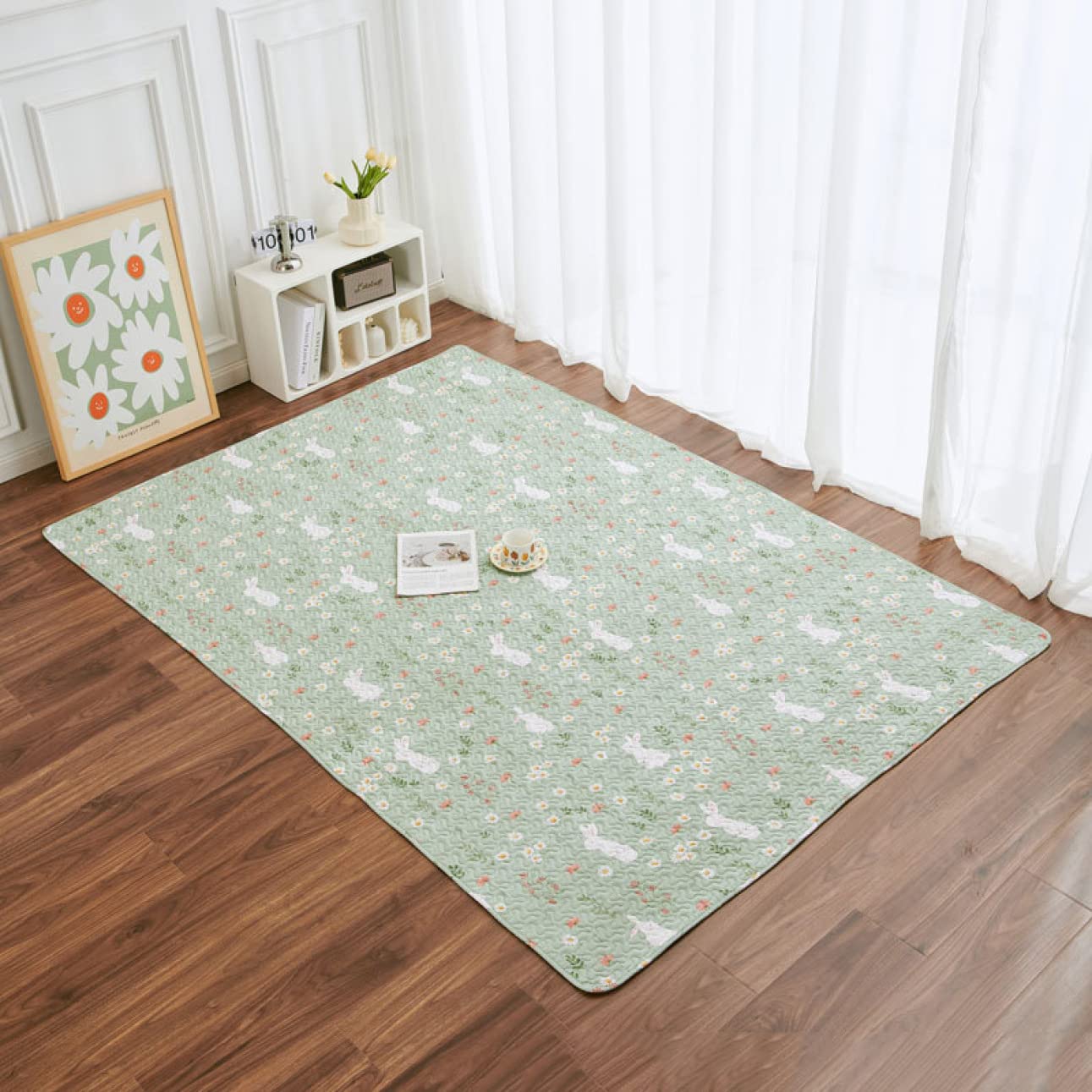 絨毯花柄ネイビー・ベージュラグ 約70cm x 110cm