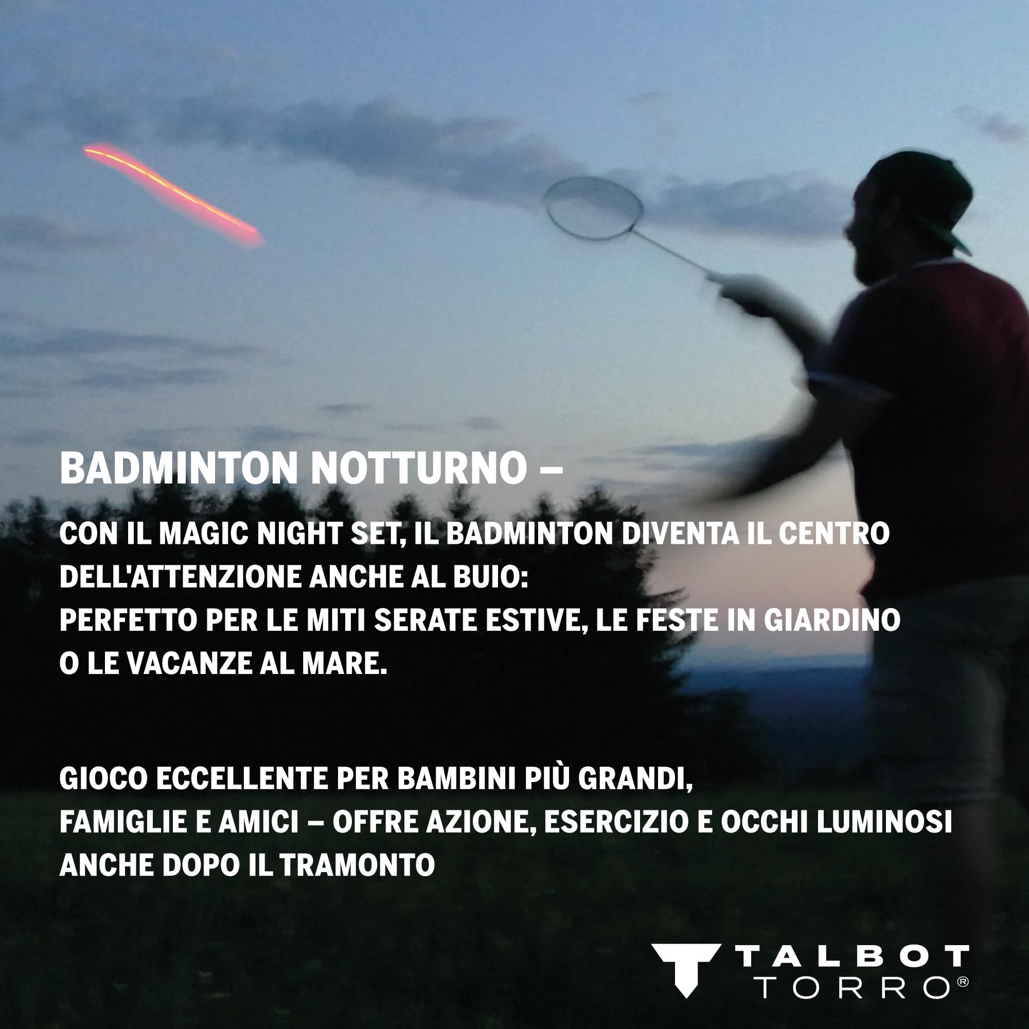 Talbot Torro Set da Badminton Magic Night, 2 Racchette, 2 volani LED per Il Gioco di Notte, in Custodia di Alta qualità, 449405