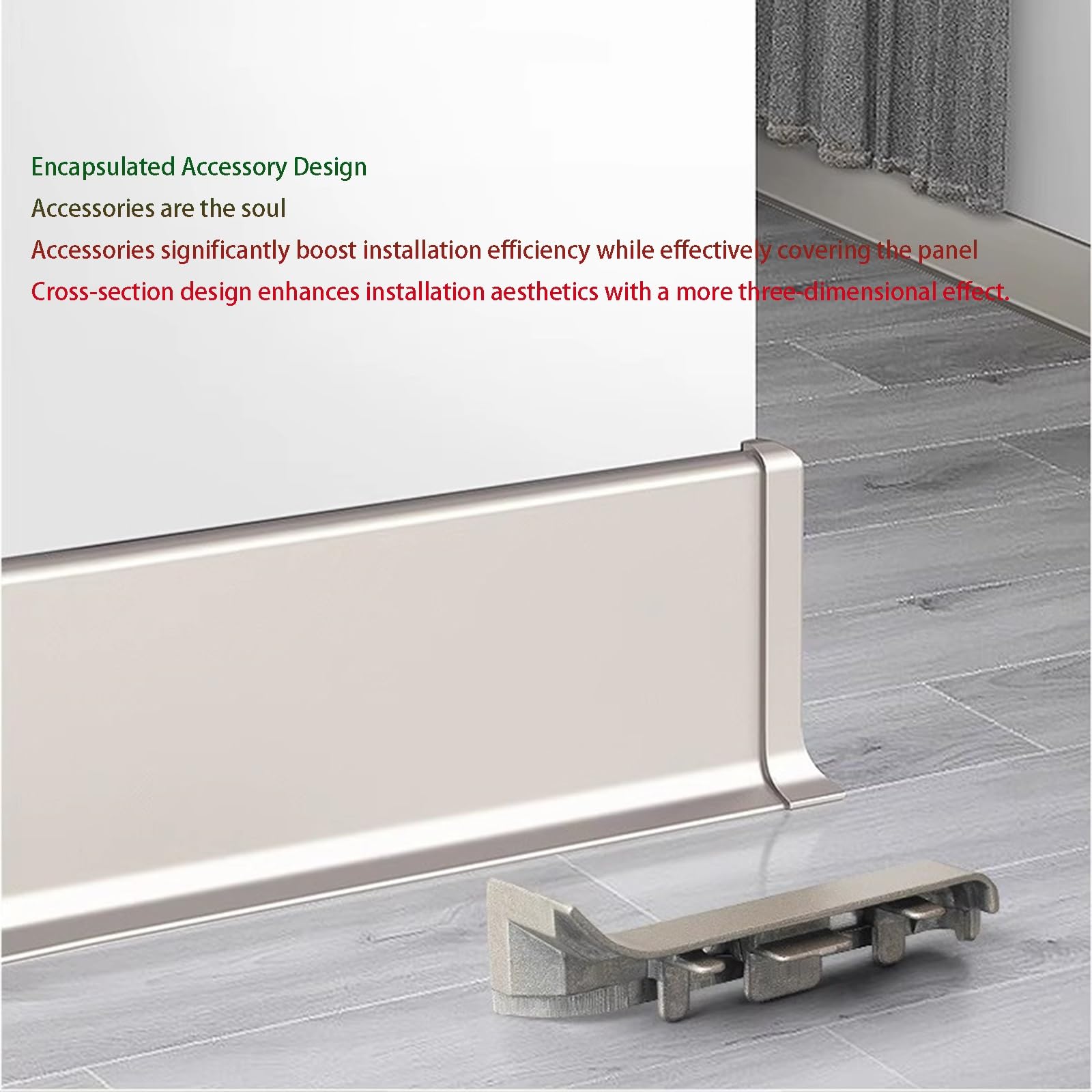 Wodoodporne aluminiowe listwy przypodłogowe, 80 mm, 125 cm, wodoodporne, do łazienki i kuchni, metalowe listwy ścienne z akcesoriami Clete Inllat