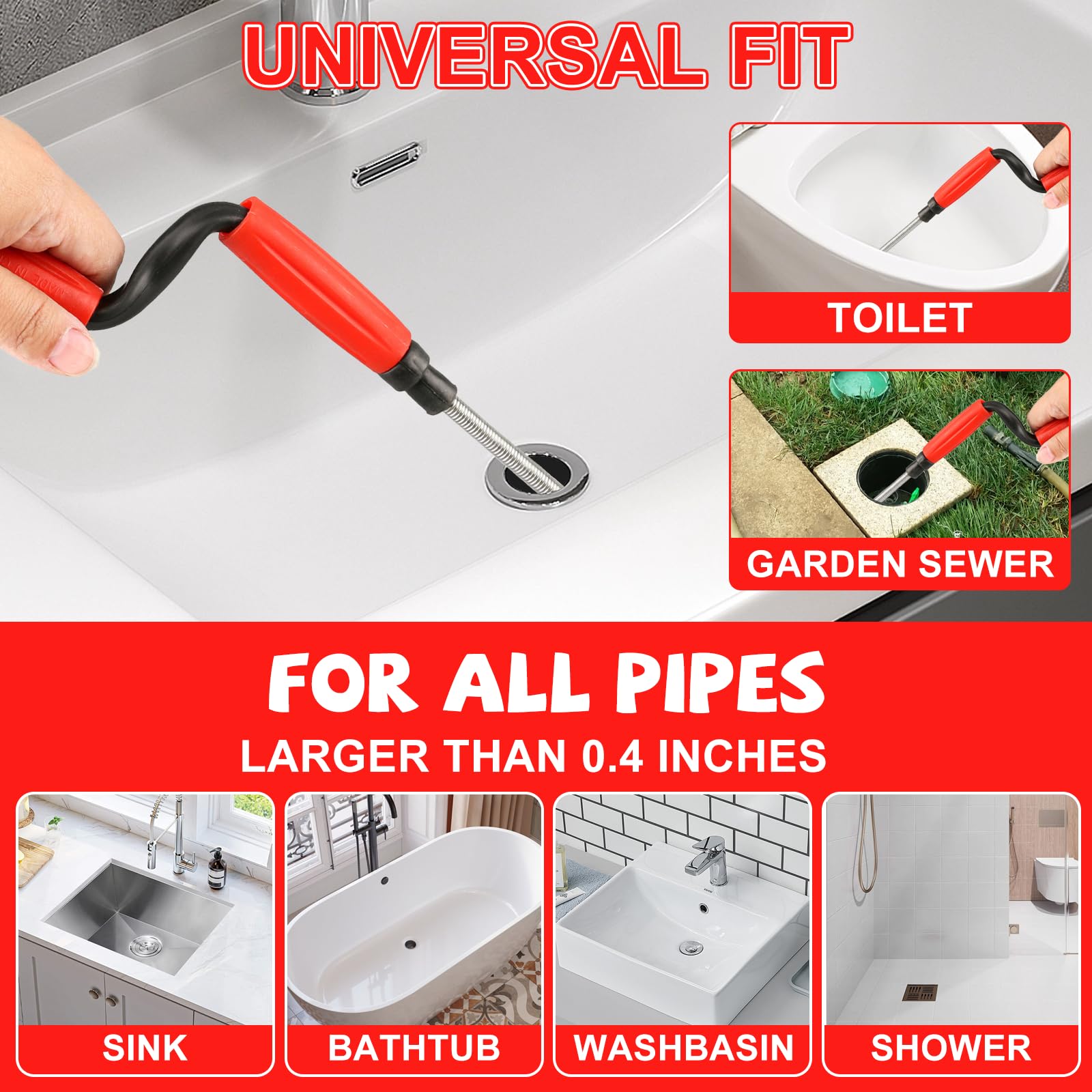 Sonda Sturatubi con 1 paio di Guanti, 5 m x 9 mm Stura Lavandini e Scarichi Professionale Dispositivo Flessibile per Pulizia Tubazioni Stura Tubi di Scarico Molla Sturatubi di WC, Bagno, Cucina
