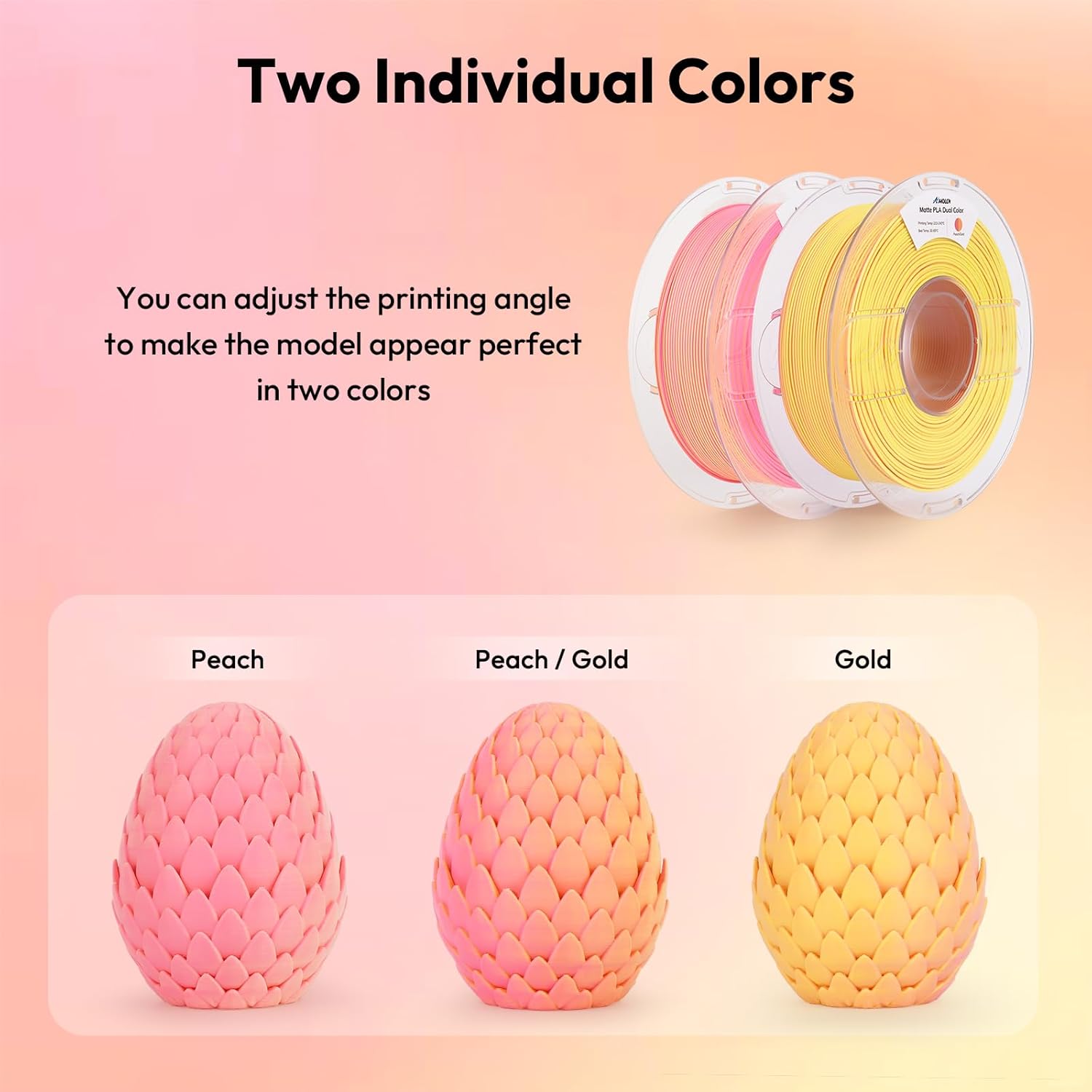 Amolen Matte Dual Color PLA Filament，1.75mm Smooth Finish 600M/S Fast Printing Filament