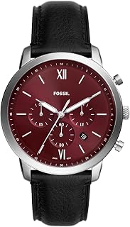 Men's Neutra Quartz Stainless Steel and Leather Chronograph Watch, Color: Silver/Red, Black (Model: FS6016), Black, One Size, Neutra Chronograph LiteHide™ Leather Watch - FS6016