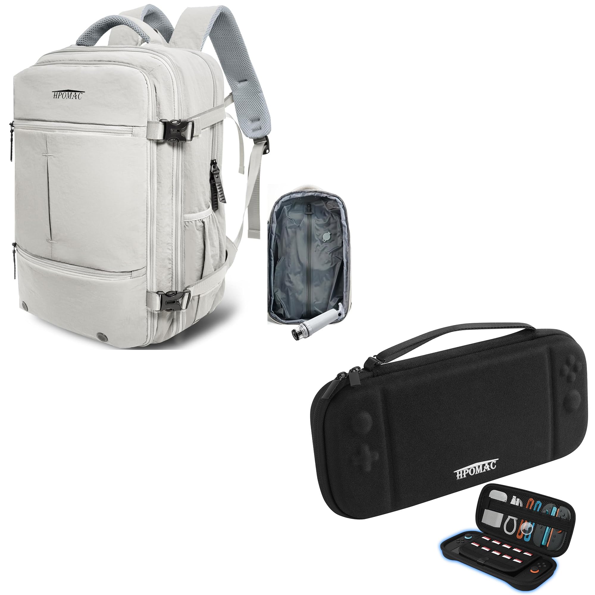 HPOMAC Vacuum Compression Backpack, Carry-On Size Travel Backpack with Vacuum System and Pump & Nintendo Switch 2 Carrying Case, Slim Hard Shell Travel Case
