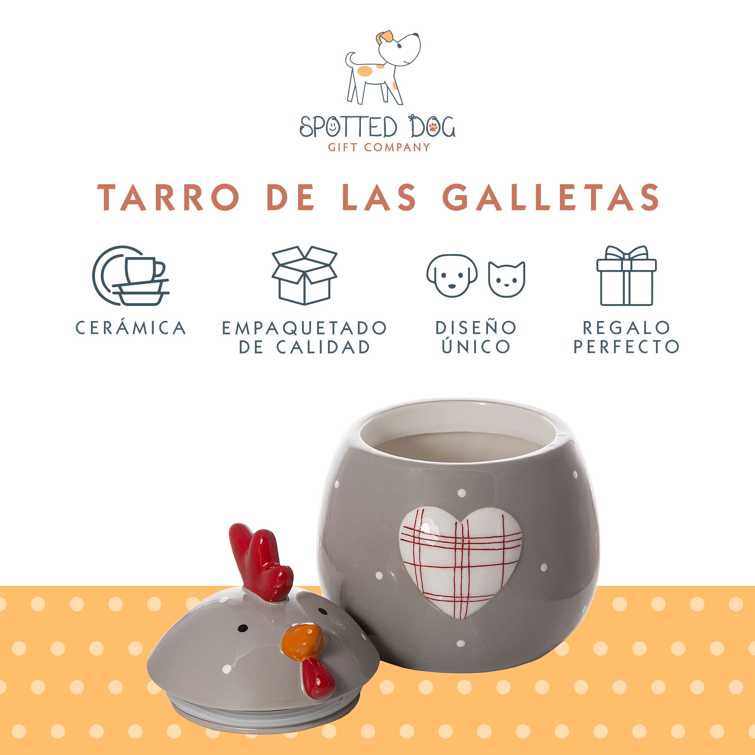 SPOTTED DOG GIFT COMPANY Bote Galletas de Cerámica con Gallina, 1900 ml Galletero Gris con Tapa, Regalo para Amantes Animales