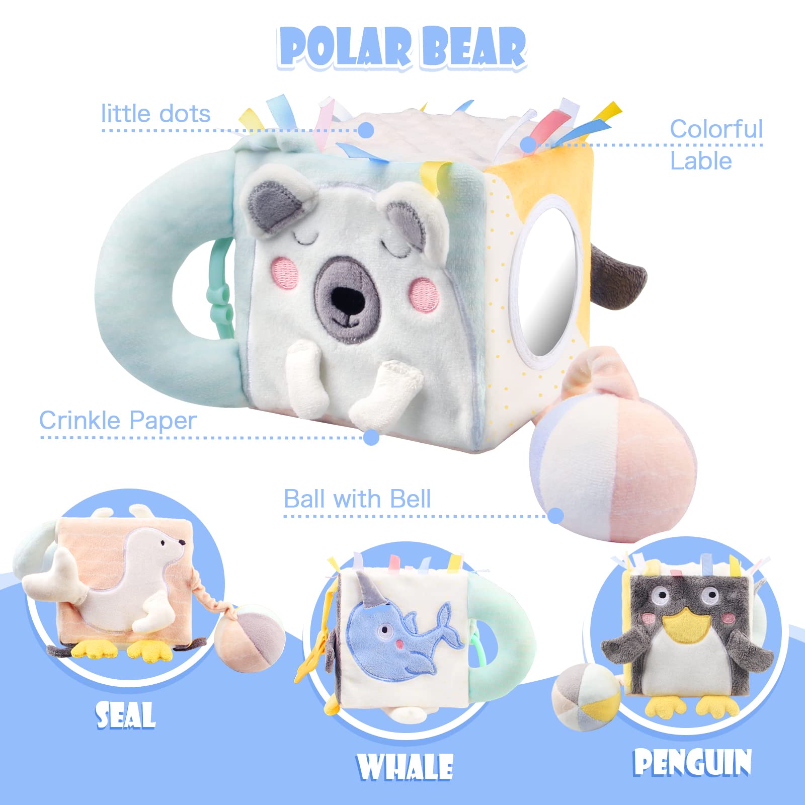Cubo de actividades para bebés, juguetes educativos para bebés, centro de aprendizaje temprano, cubo sensorial, multicolor, juguete para bebés, juguetes para bebés de 0 meses (oso polar) 4