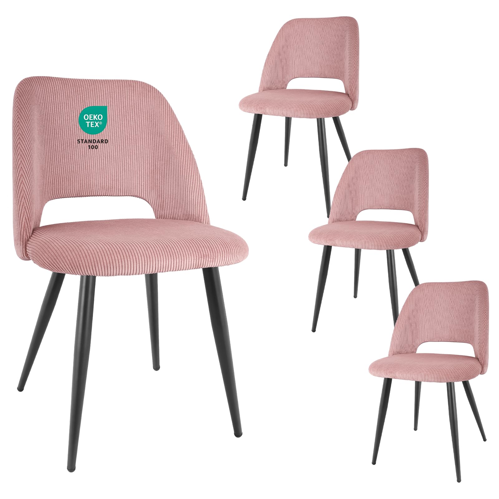 JIJIAN Lot de 4 Chaises de Salle à Manger, Chaises de Cuisine, Chaise de Salon, Chaise en Velours avec Dossier Découpé, Chaises Rembourrées pour Salle à Manger, Cuisine, Chambre, Réception, Rose