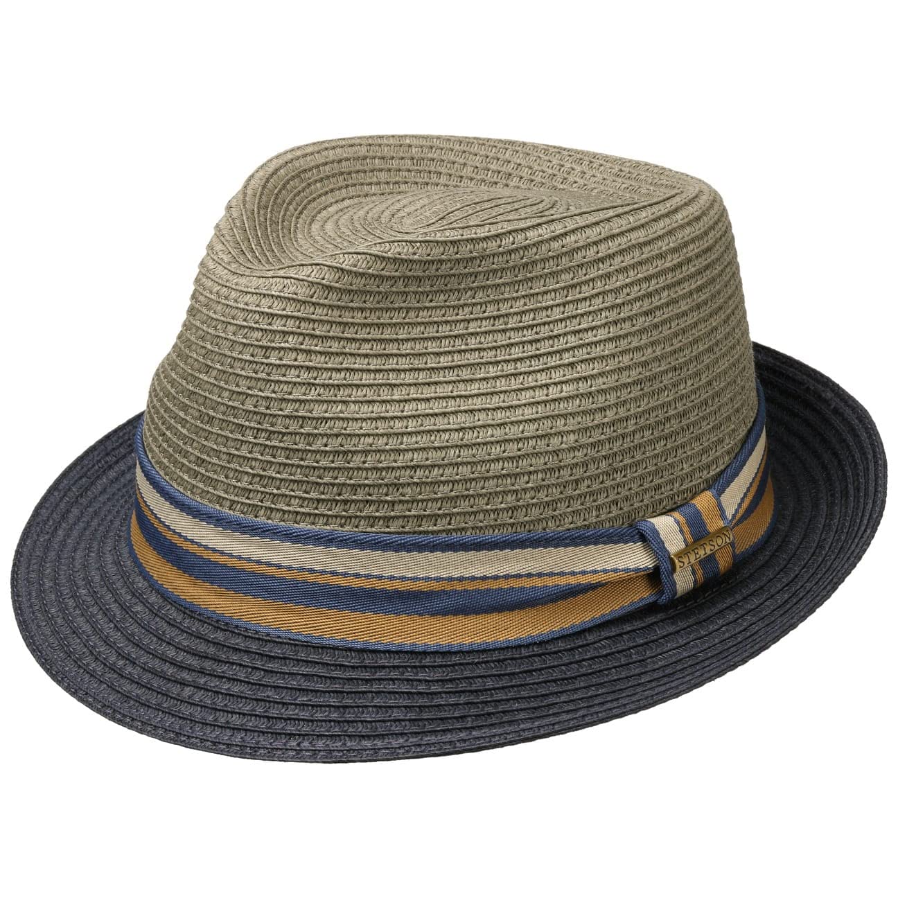 Stetson Licano Toyo Trilby Straw Hat Men UV Protection 40+ Two-Tone Brim Fedora Spring Summer Navy