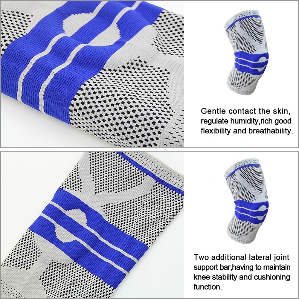 1 paire de genouillères de compression avec stabilisateurs latéraux et coussinet en gel de silicone pour la rotule, les déchirures du ménisque, le jogging pour l'arthrite, le brassard (rouge,