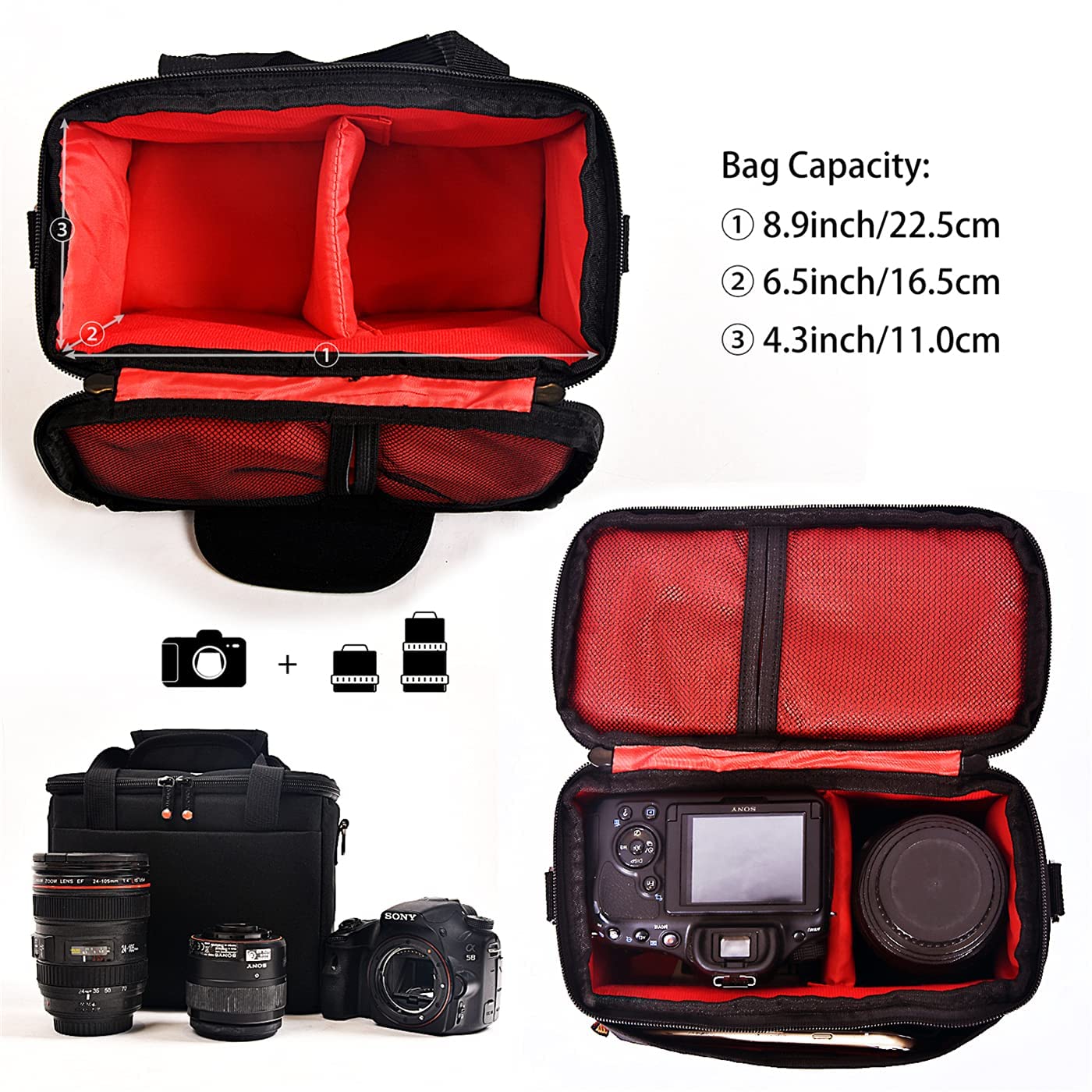 FOSOTO Bolsa Funda Cámara Réflex Digital DSLR SLR Antigolpe Impermeable de Hombro para 1 Cámara,1 ó 2 Lentes y Accesorios de Fotos para Canon 700D 1200D 600D, Nikon Sony a7 II a6400, Panasonic