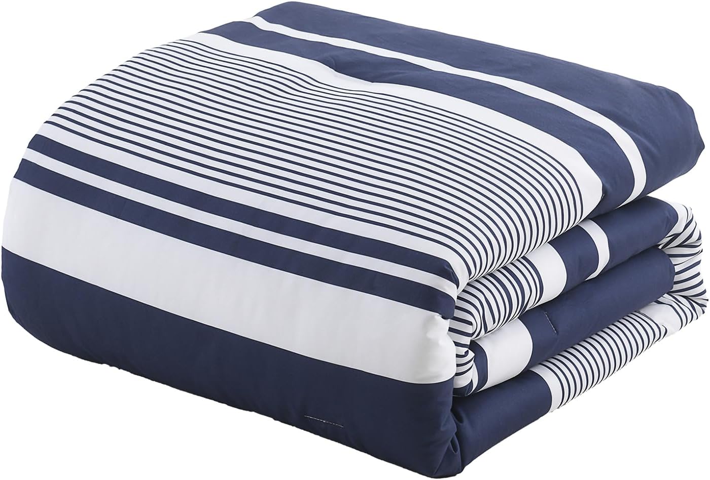 Finlonte Queen Size Comforter Set 6 Pieces, Navy Blue White Striped Bed Set, 100% Cotton Luxury Fluffy Cozy Comforter with 2 Pillow Shams and 3 Decor Pillow Cover, Modern Quilted Bedding All Season