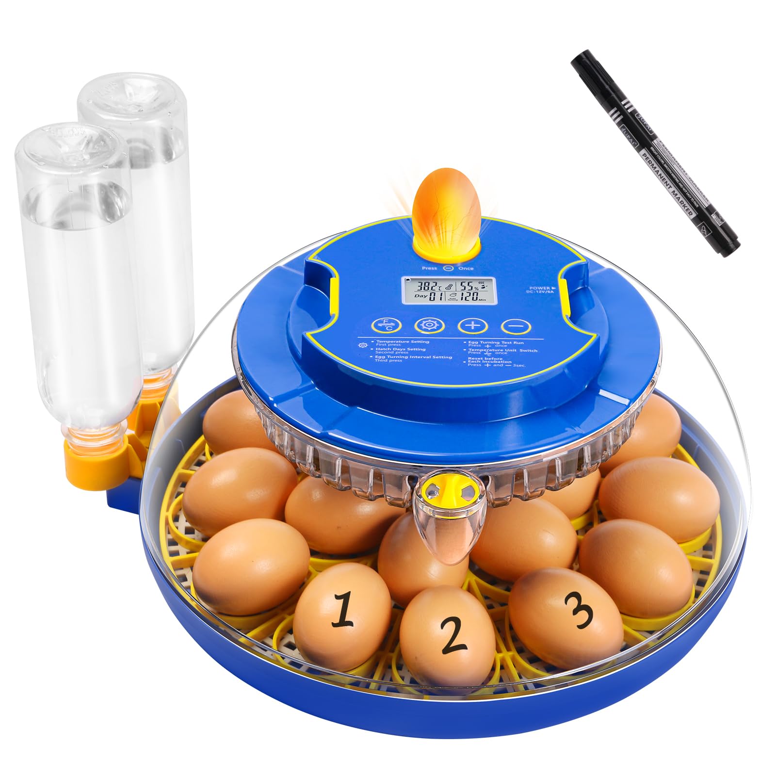 18 Egg Incubators for Hatching Eggs，360°Airflow Circulation System Incubator with Automatic Egg Turner and Humidity Control，Incubator for Chicken Eggs