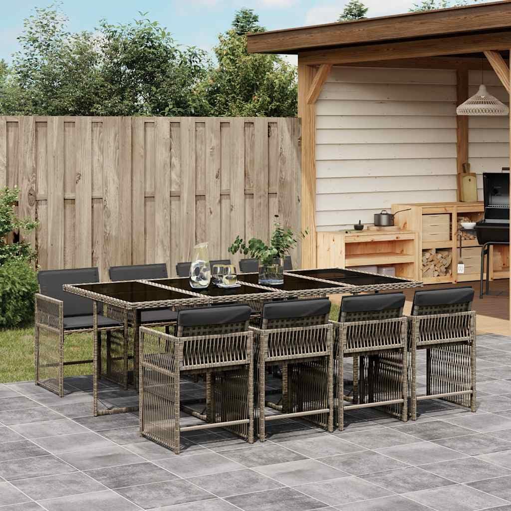 vidaXL Ensemble à Manger de Jardin avec Coussins 7 pcs, Table et Chaises à Dossier Rabattable, Meubles d'Extérieur Patio Terrasse, Moderne, Gris Résine Tressée