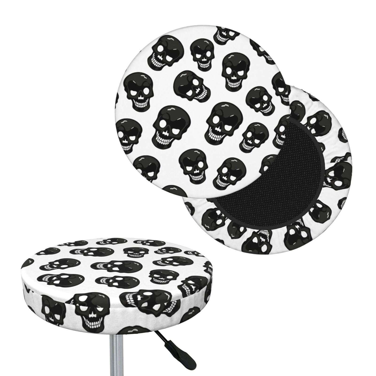 FekiLoot Skull Round Bar Stool Covers Stretch Washable Bar Stool Covers Dustproof Slipcover Bar Chair Covers with Elastic Band for Bar Kitchen Living Room Decor 14 Inch