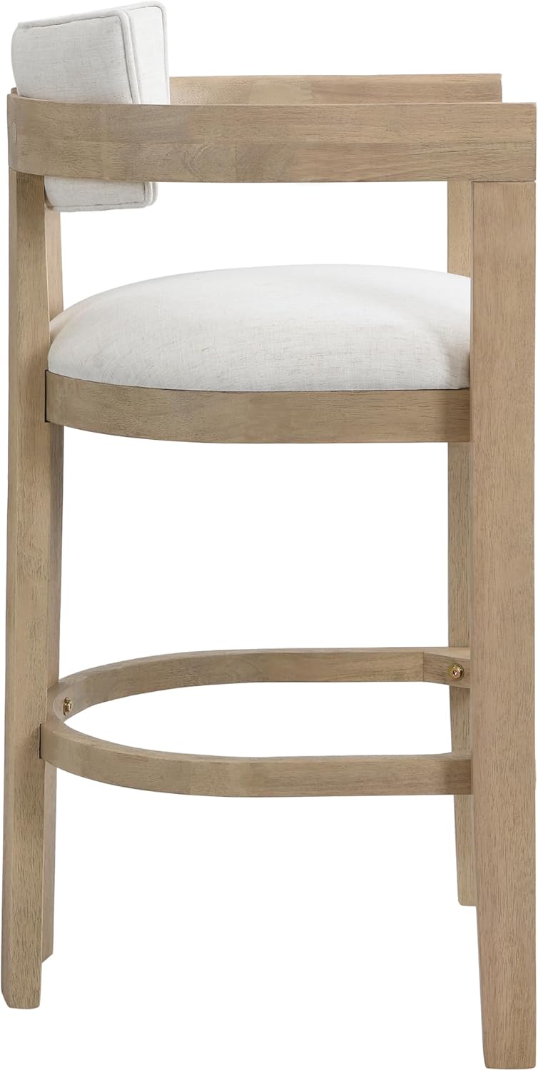 Christopher Knight Home Falcon Bar Stools Set of 2, Fabric Round Backrest Counter Height Barstool for Kitchen Island, Wooden Dining Room Chair, Bar Table Counter Stool with Footrest, Light Ash+Beige