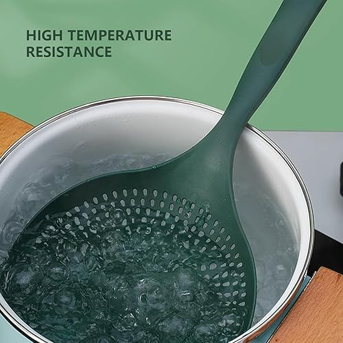 Miniatura 5 de Colador de cuchara grande de plástico resistente al calor, pala de drenaje de alimentos para cocinar y hornear, colador ranurado y espumadera (verde)
