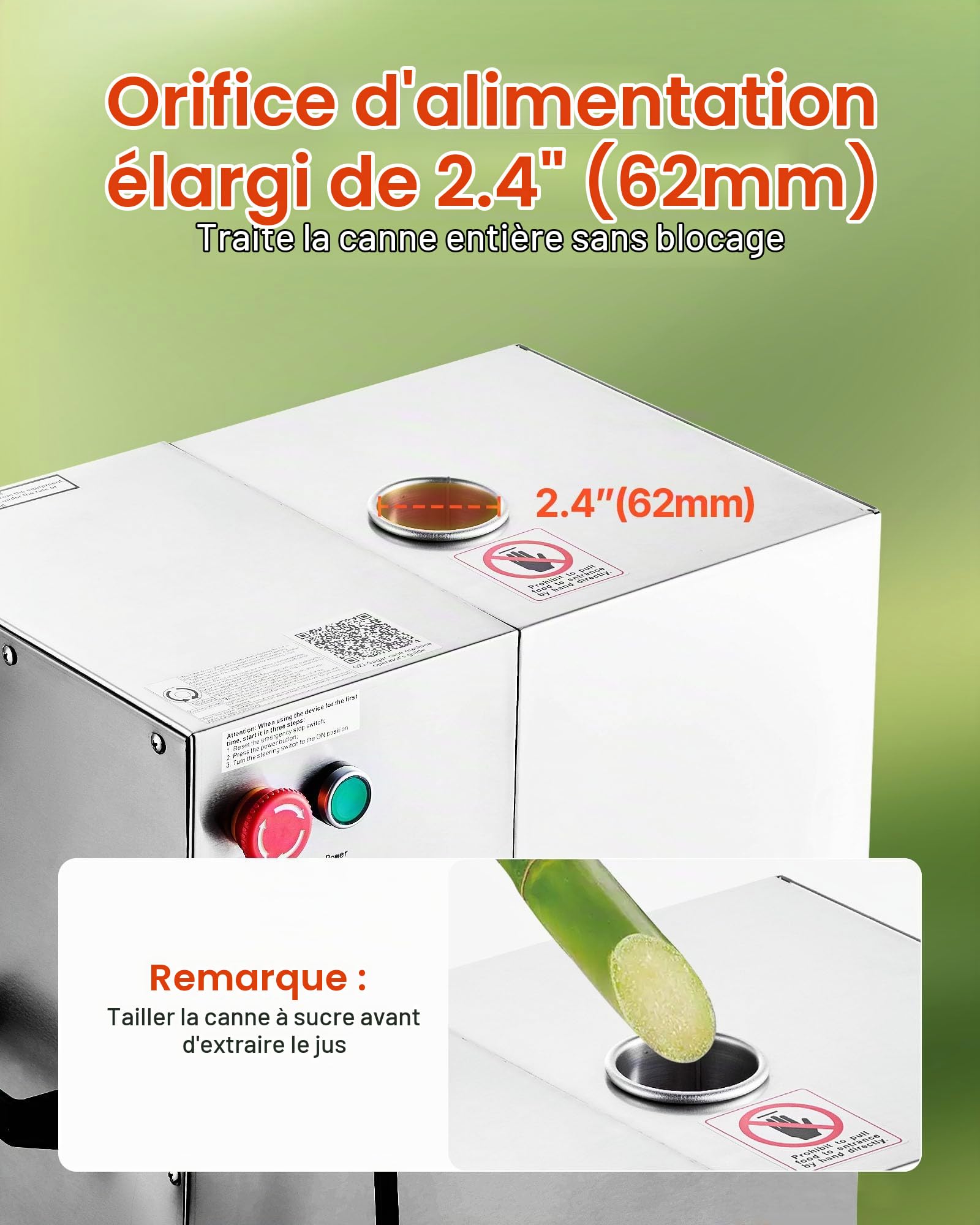 VEVOR Presse à Canne à Sucre Électrique 800 W, Extracteur de Jus de Canne à Sucre Haut Rendement de 300 kg/h, avec 4 Rouleaux en Acier Inoxydable, pour Restaurant Bar Stand Supermarché Boissons
