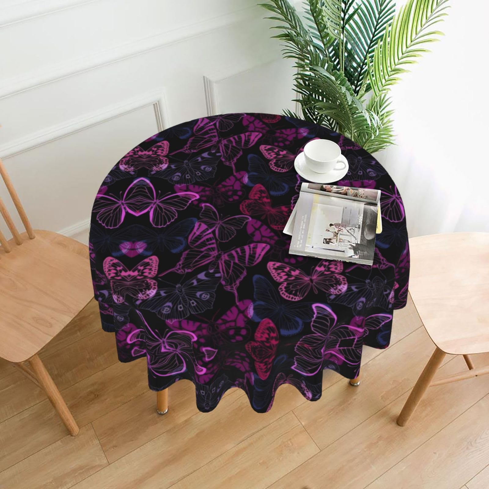 WHJSHOP Pink Butterfly Prints Round Decorative Throw – 60in Stylish Table Cover for Dining, Parties & Outdoor Events