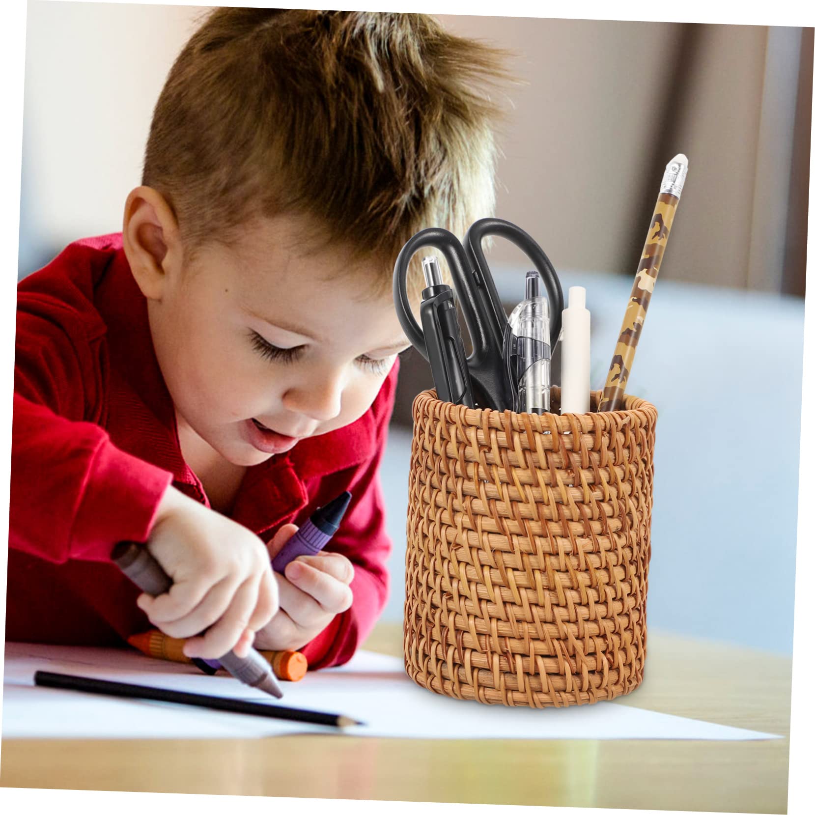 NUOBESTY 3piezas Organizador De Escritorio De Rattan Natural Portalápices Multiusos Para Papelería Recipiente De Almacenamiento Para y Artesanal y Ecológico