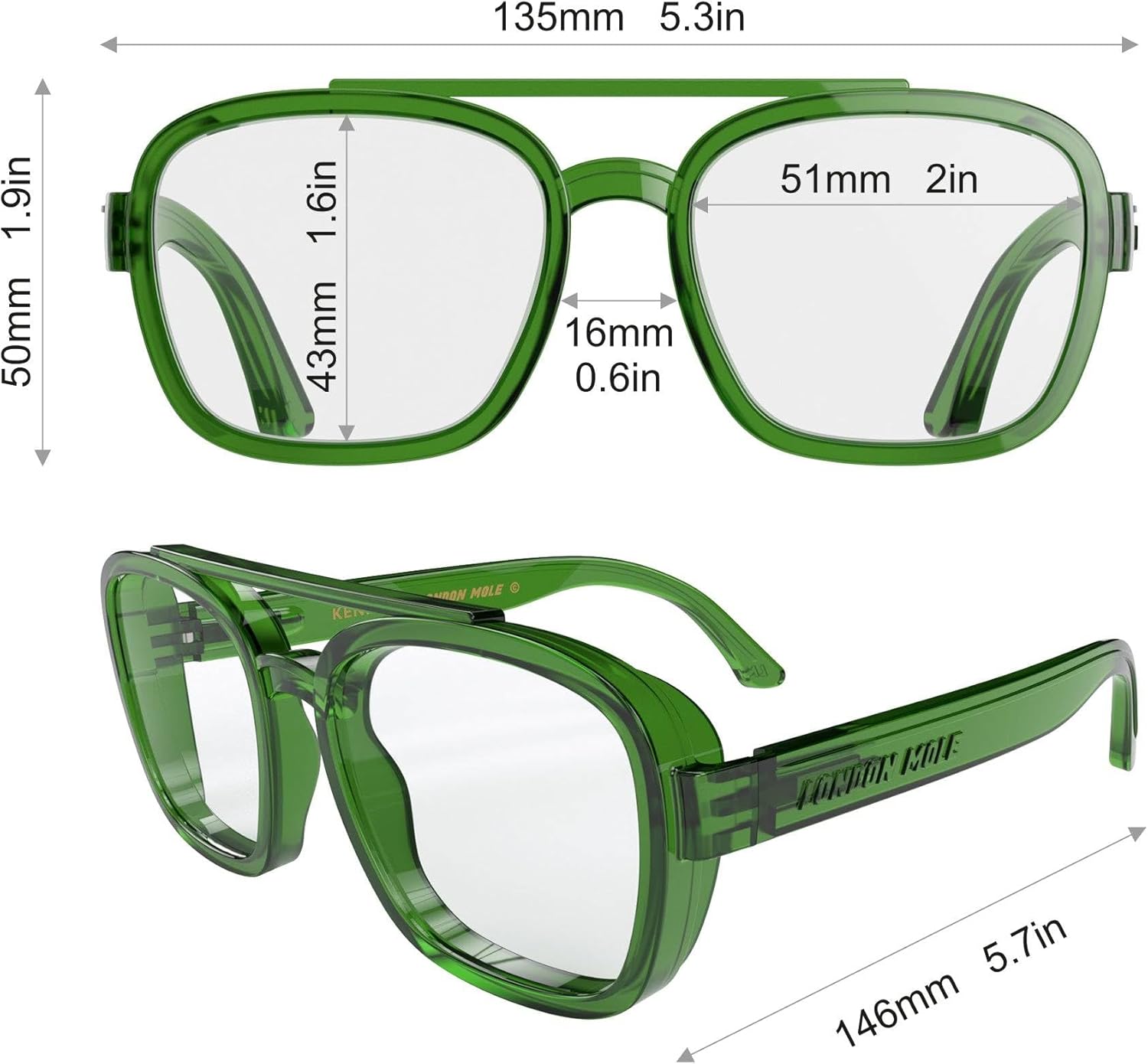 LONDON MOLE® Kennedy reading glasses | Square pilot style | Unisex | Spring hinges - Image 6