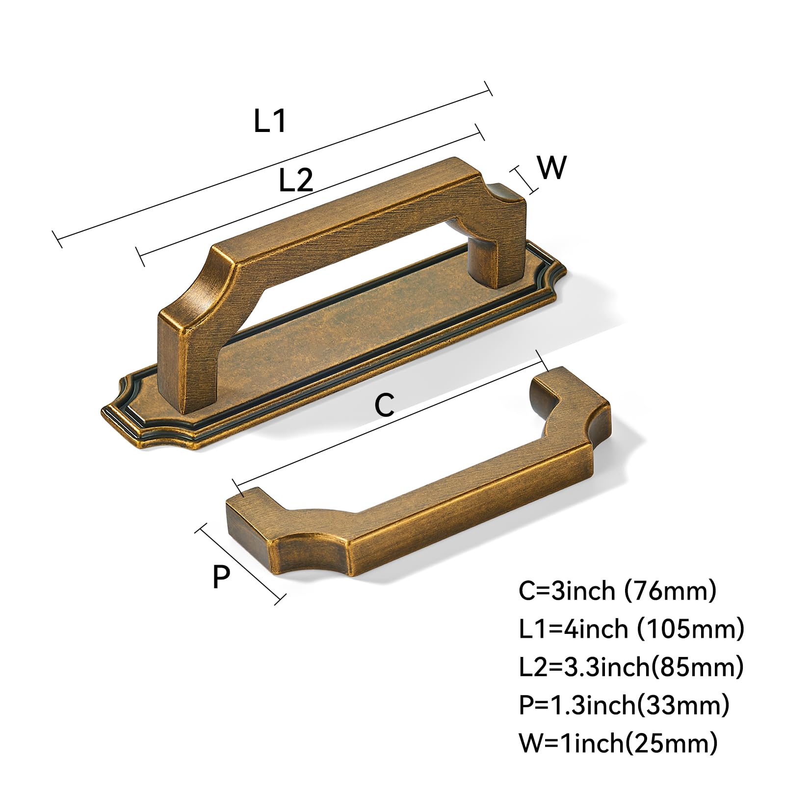 KHTUMEWARE-BP01+LS01 Antique Brass Cabinet Pulls CTC 3 in (76 mm) 5-Pack in Antique Brass — KHTUMEWARE