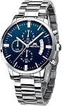 MEGALITH Silver Wrist Watches for Men: Dress Classic Stainless Steel Waterproof Chronograph - Gifts for Husband Dad Boyfriend Birthday & Father's Day