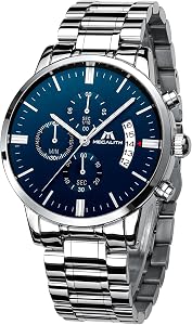MEGALITH Silver Wrist Watches for Men: Dress Classic Stainless Steel Waterproof Chronograph - Gifts for Husband Dad Boyfriend Birthday & Father's Day