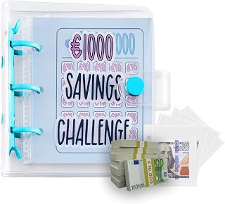 1000 Savings Challenge Binder, Mini Sparbuch, 50 Umschlag Challenge, Geld Sparen Challenge, Geldsparmappe, 100 Tage Sparbuch, Brieftasche für Zuhause Blau