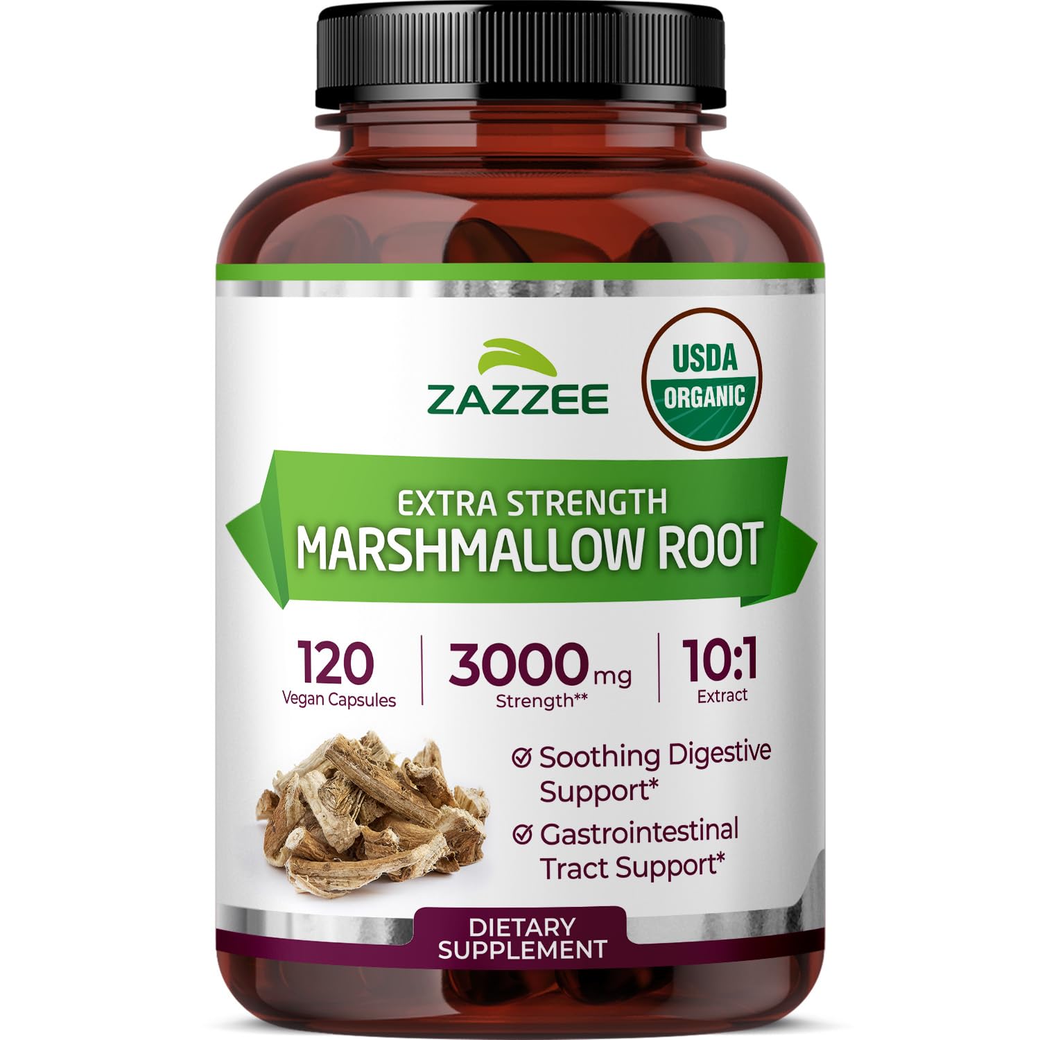 Zazzee USDA Organic Marshmallow Root 10:1 Extract, 3000 mg Strength, 120 Vegan Capsules, 4 Month Supply, Standardized, Concentrated 10X Extract, 100% Vegetarian, All-Natural, Non-GMO, Made in The USAUSDA Organic